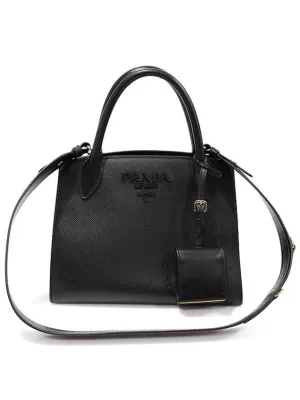 1BA156 Black Saffiano Cuir Monochrome Small Top Handle 2WAY