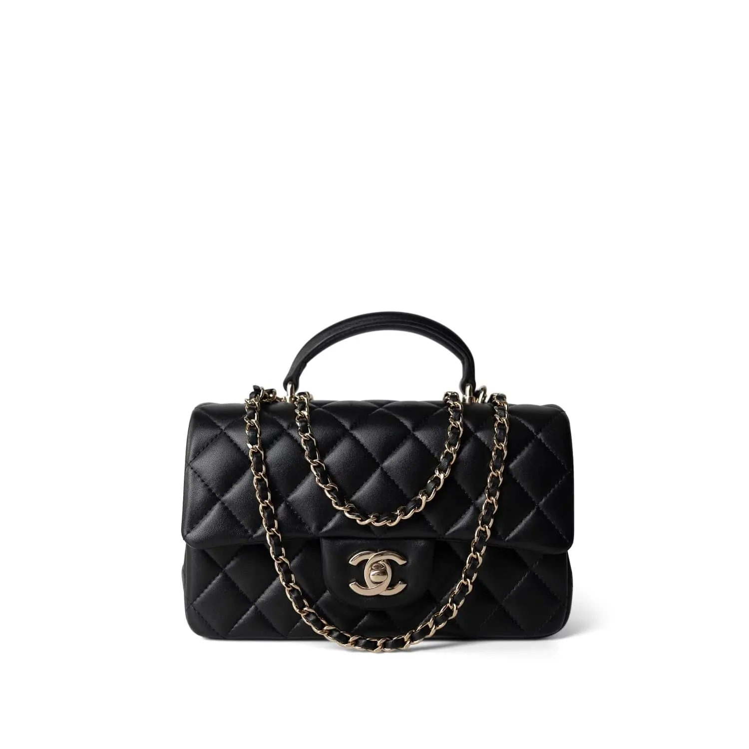 22A Black Lambskin Mini Top Handle Light Gold Hardware