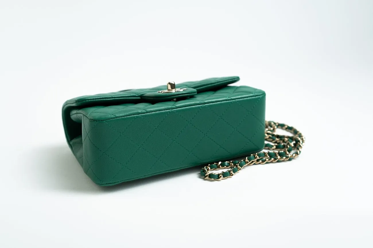 22A Emerald Green Lambskin Quilted Mini Top Handle LGHW