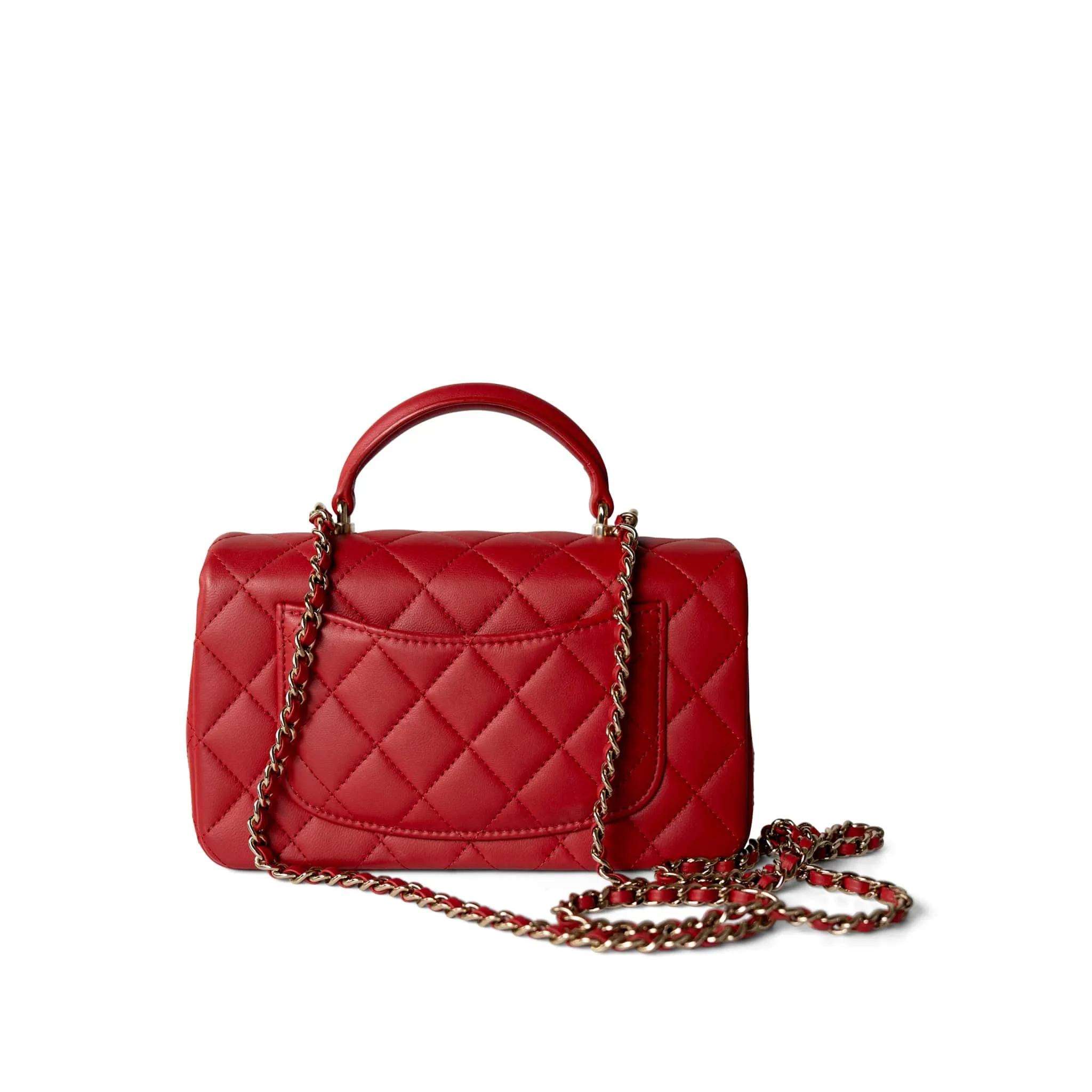 22P Red Lambskin Mini Top Handle Light Gold Hardware