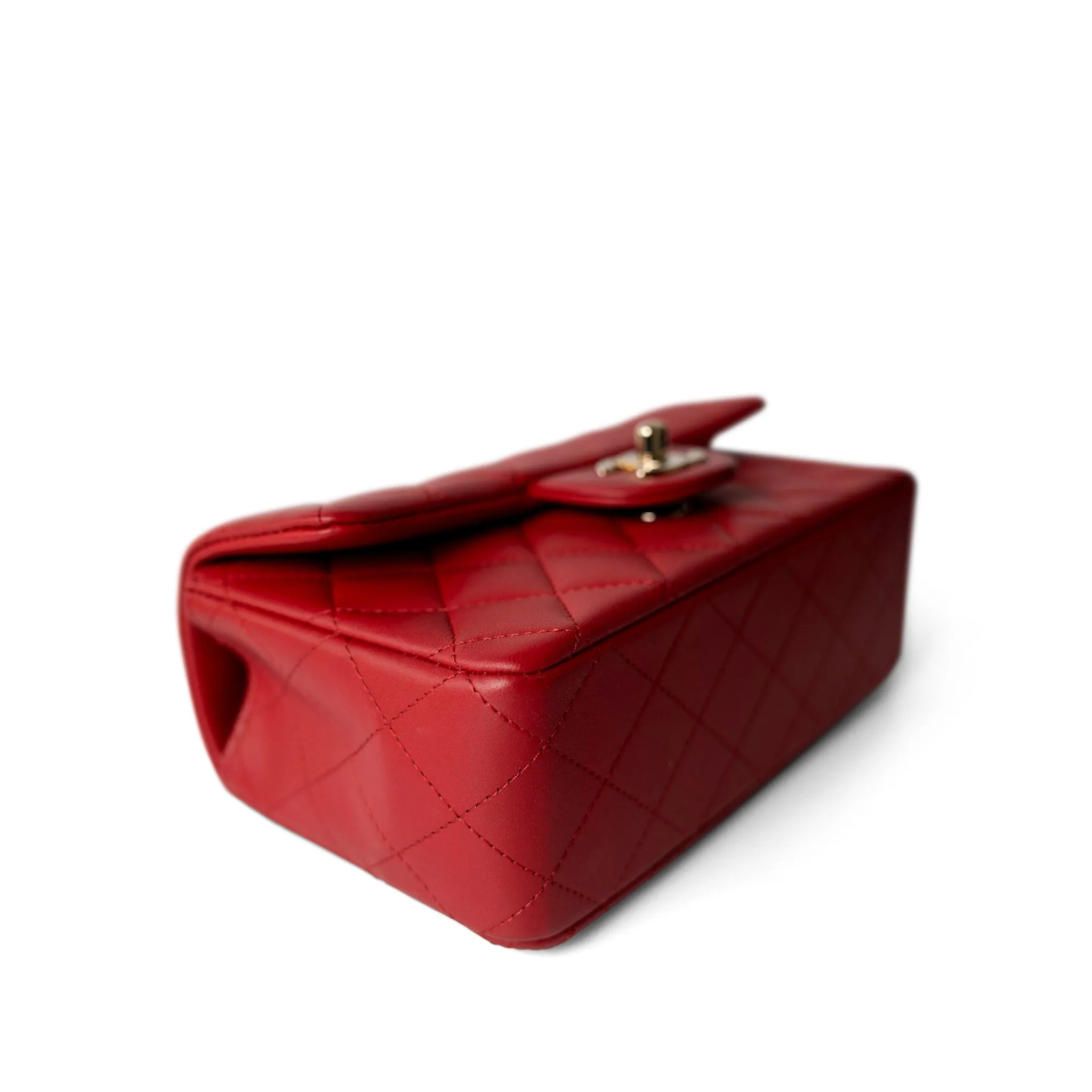 22P Red Lambskin Mini Top Handle Light Gold Hardware