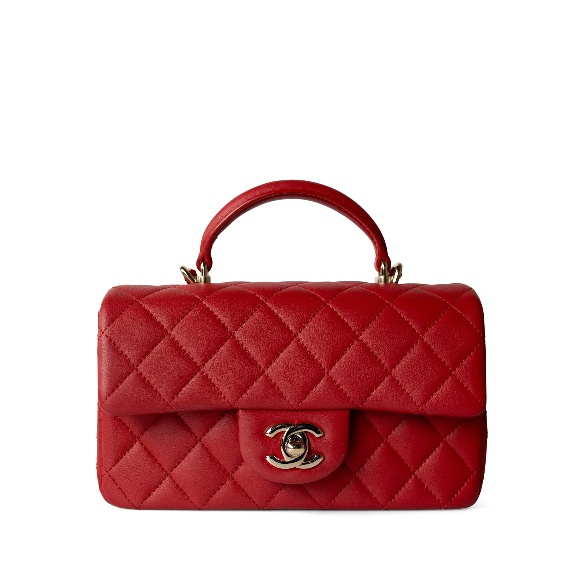 22P Red Lambskin Mini Top Handle Light Gold Hardware