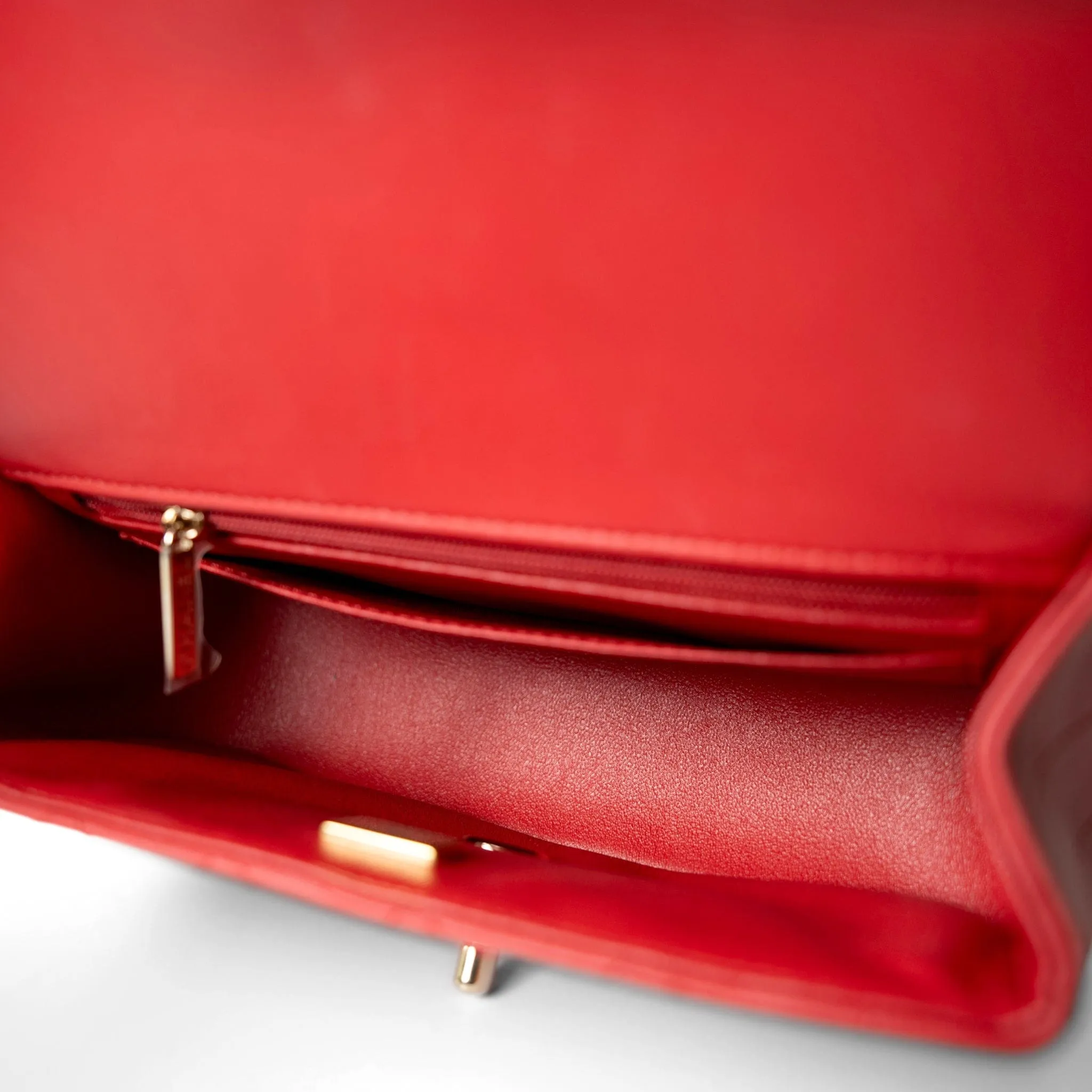 22P Red Lambskin Mini Top Handle Light Gold Hardware