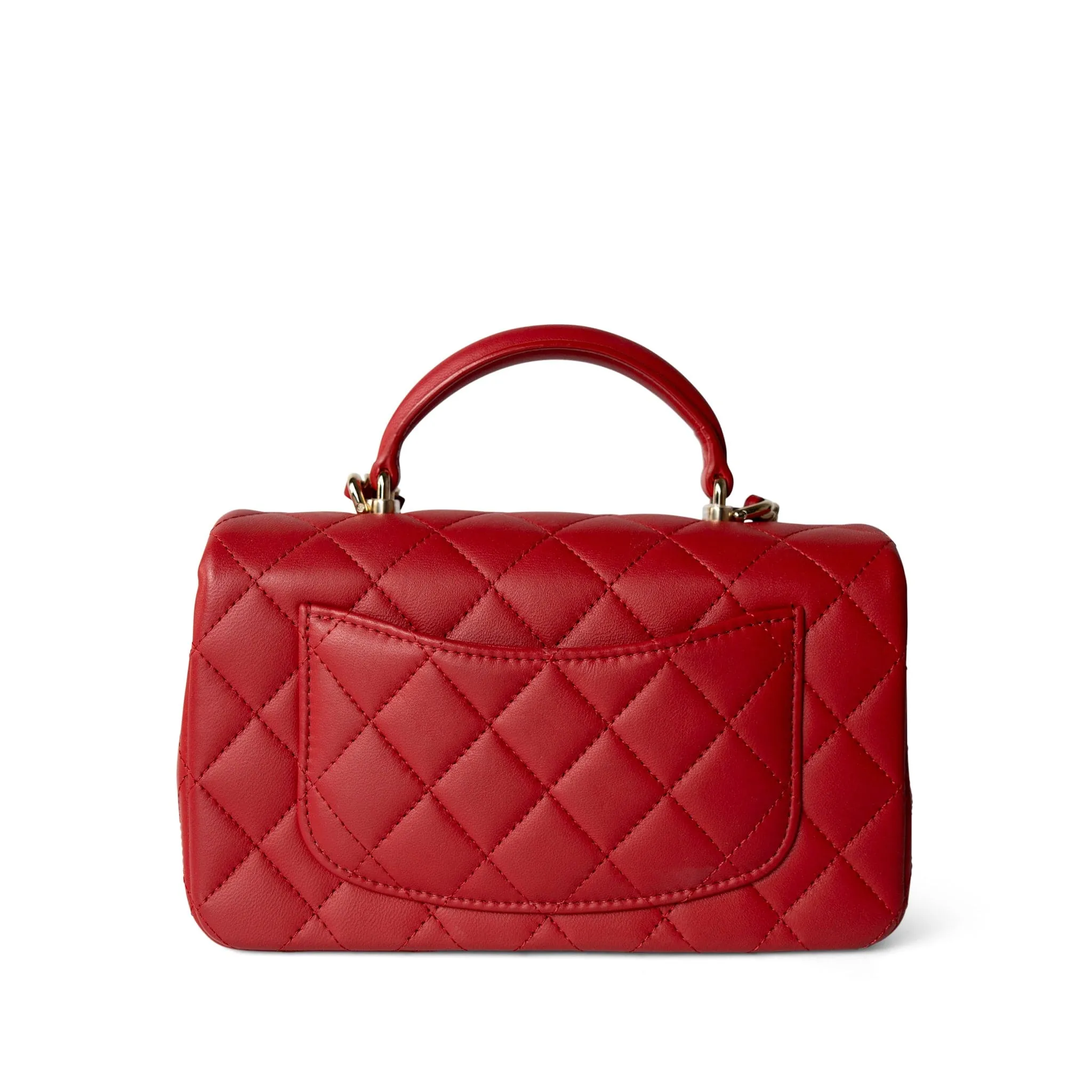 22P Red Lambskin Mini Top Handle Light Gold Hardware