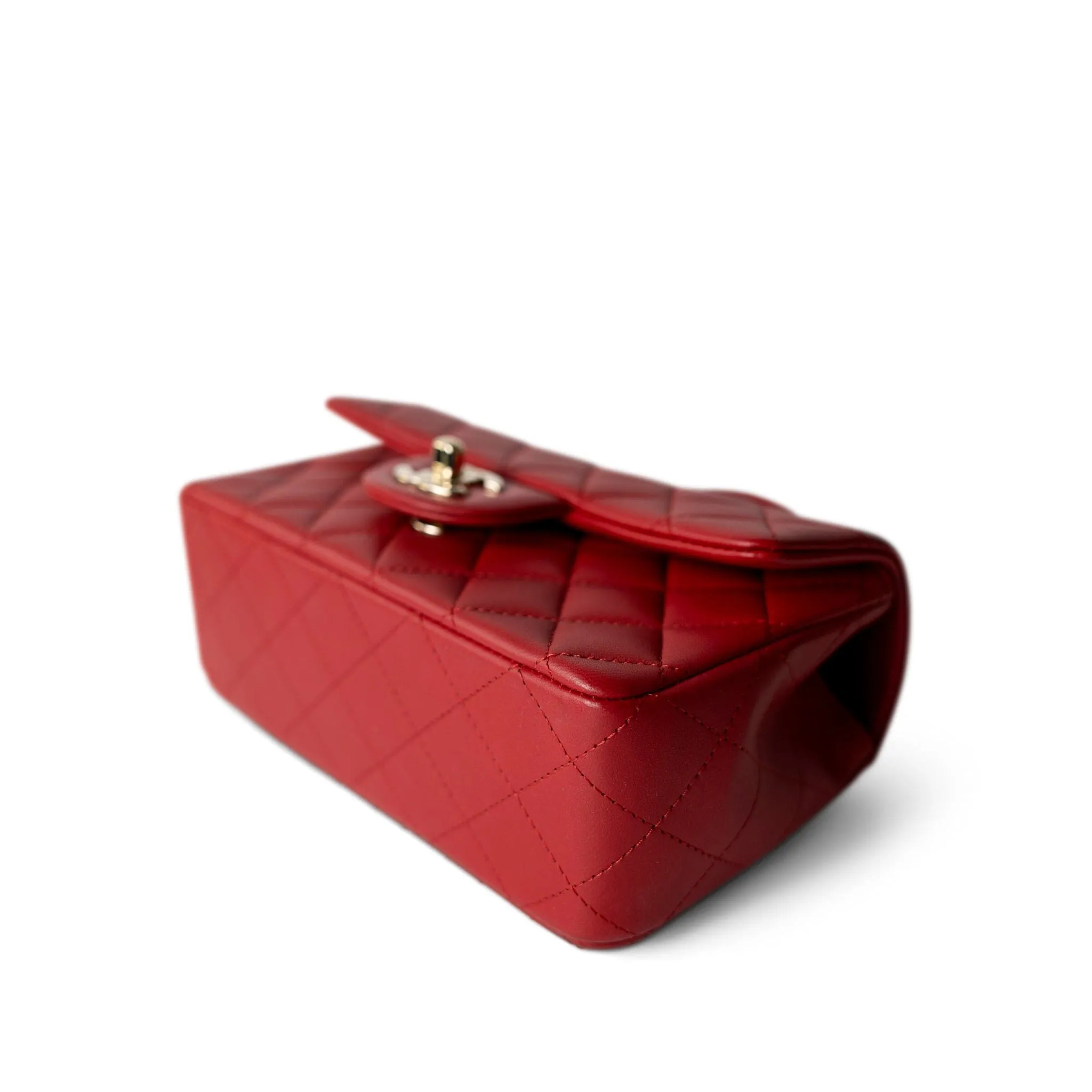 22P Red Lambskin Mini Top Handle Light Gold Hardware