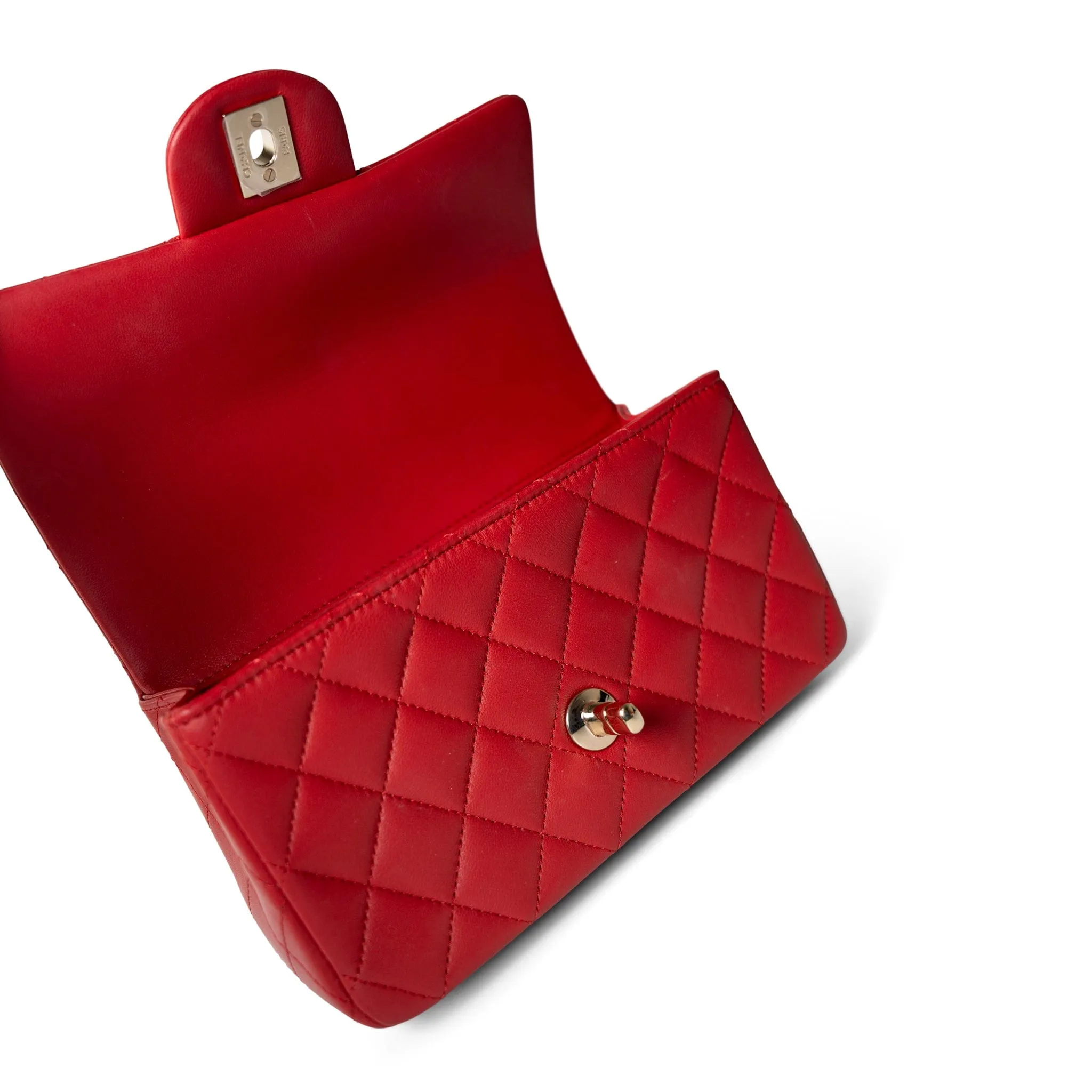 22P Red Lambskin Mini Top Handle Light Gold Hardware