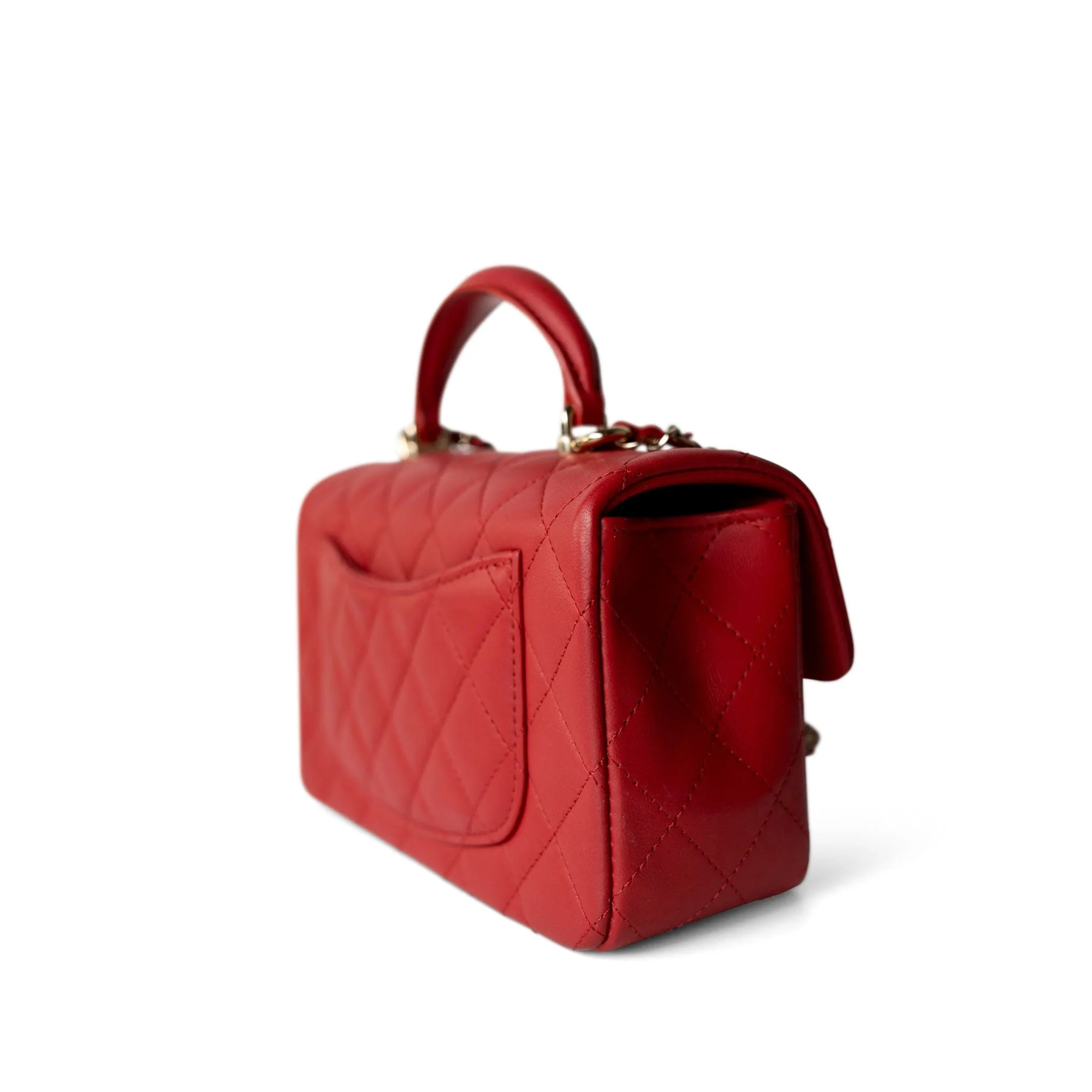 22P Red Lambskin Mini Top Handle Light Gold Hardware