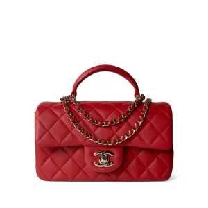 22P Red Lambskin Mini Top Handle Light Gold Hardware