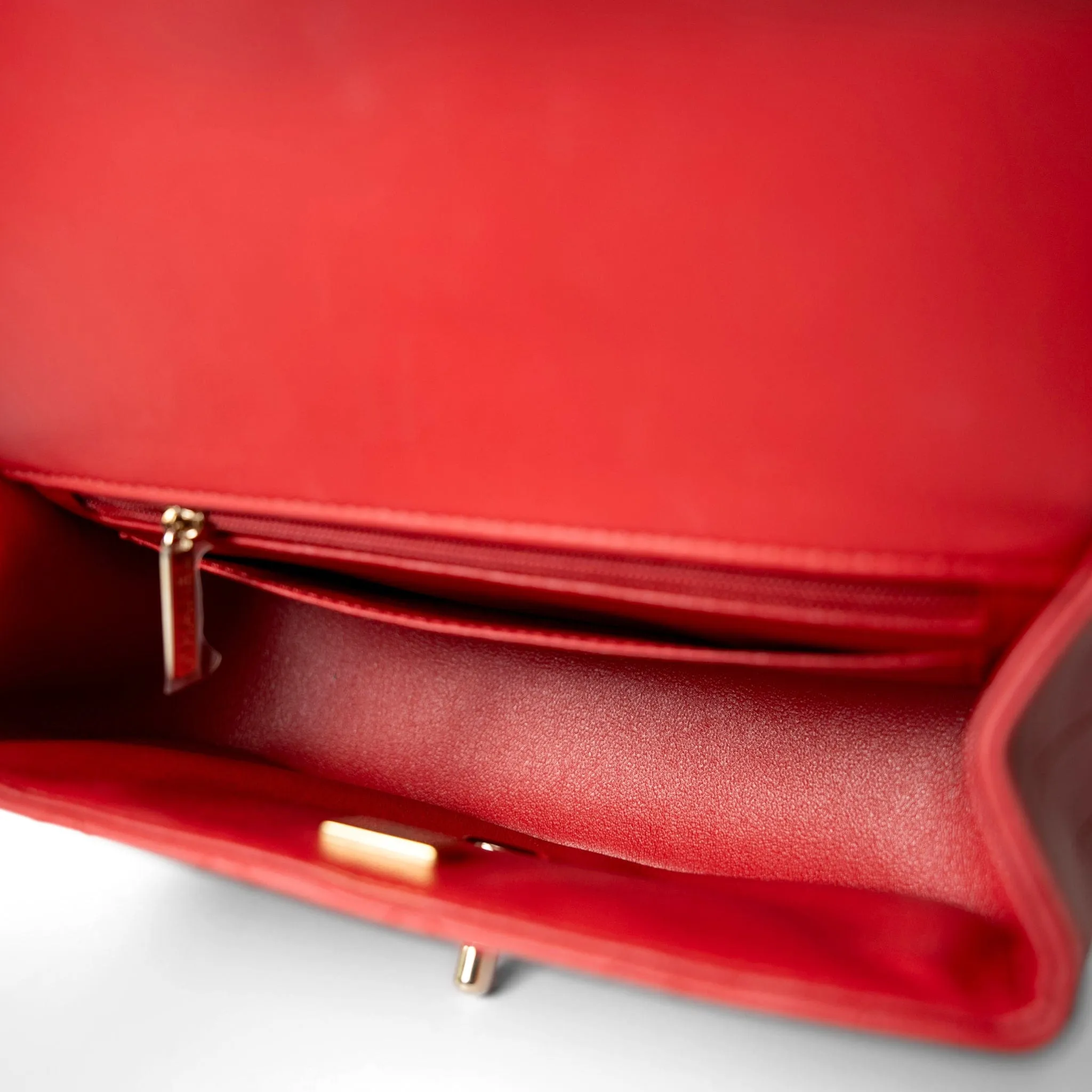 22P Red Lambskin Mini Top Handle Light Gold Hardware