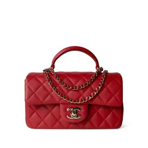 22P Red Lambskin Mini Top Handle Light Gold Hardware