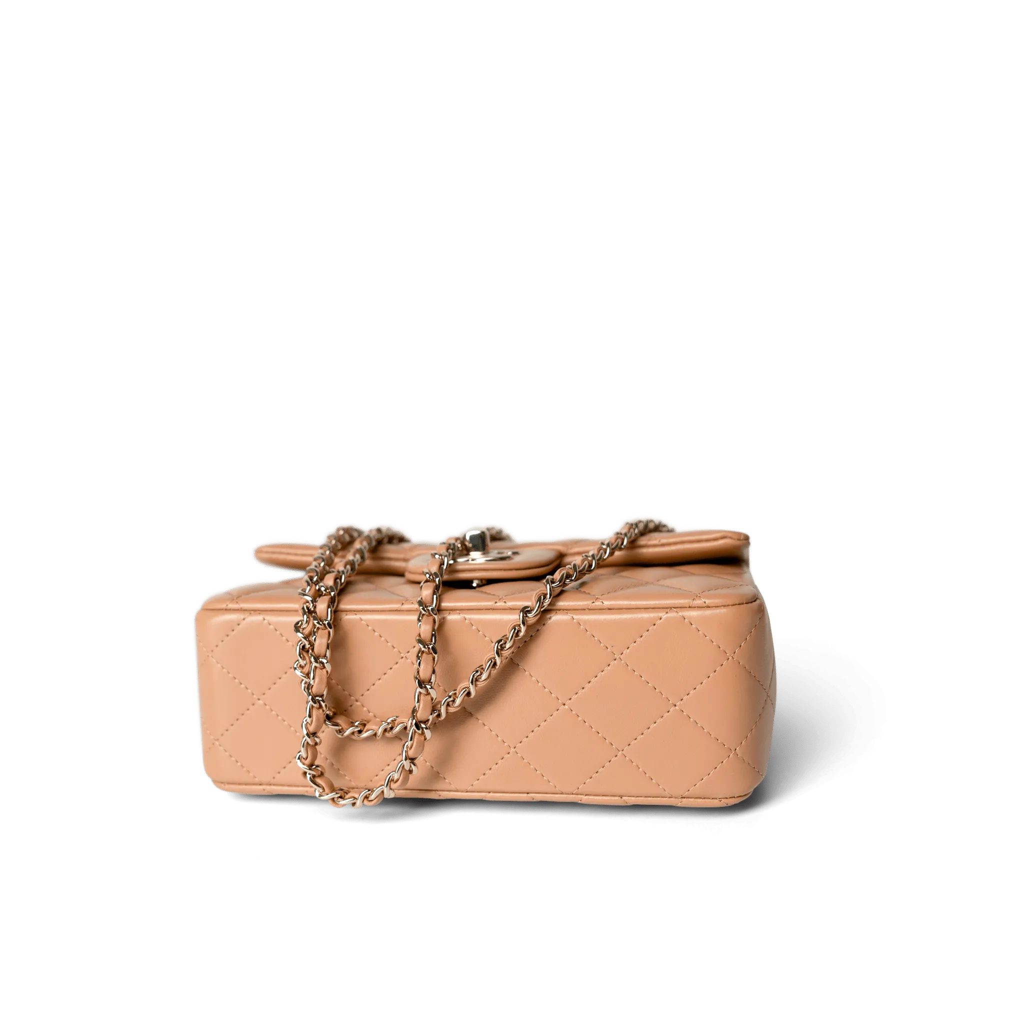 23P Dark Beige Lambskin Quilted Mini Top Handle LGHW