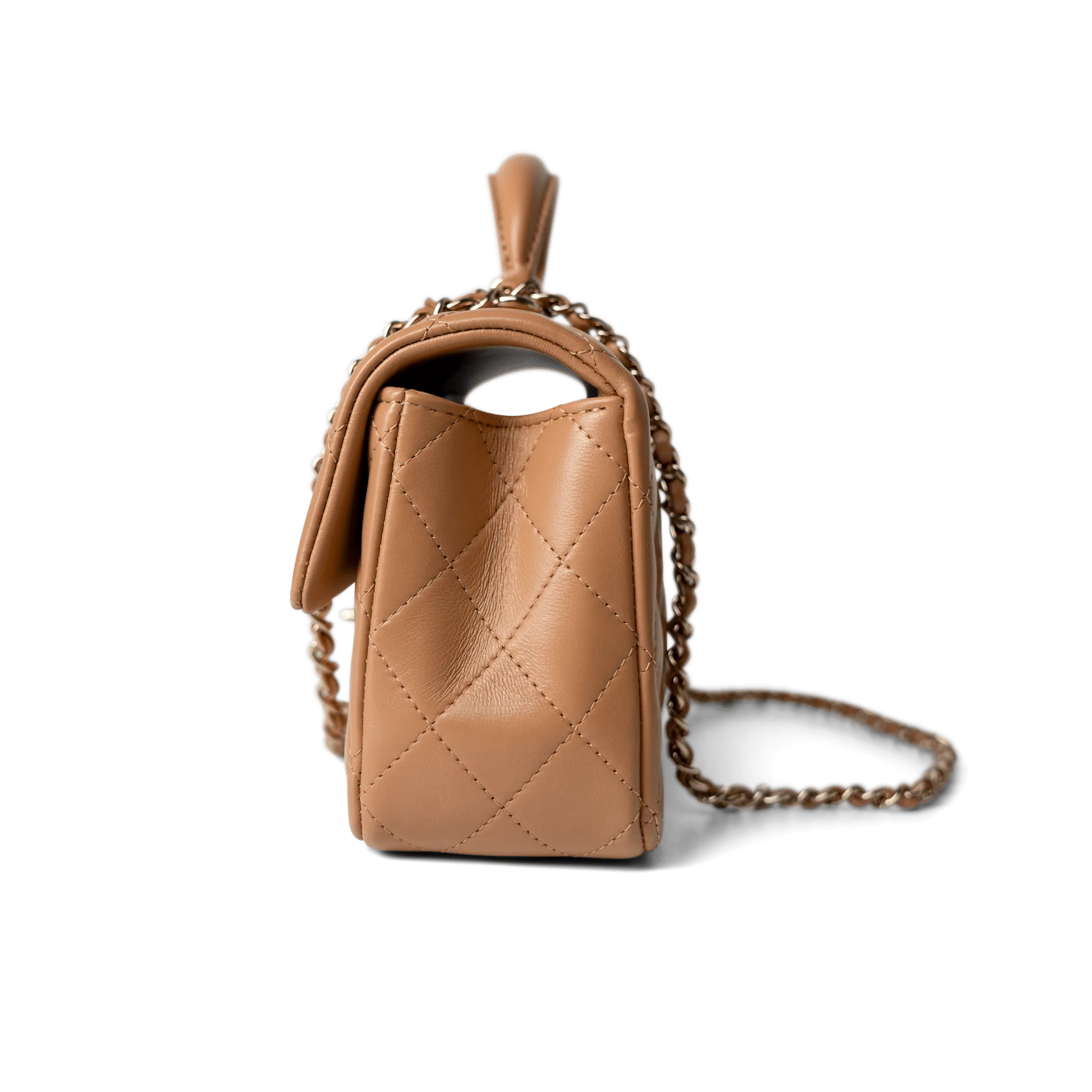 23P Dark Beige Lambskin Quilted Mini Top Handle LGHW