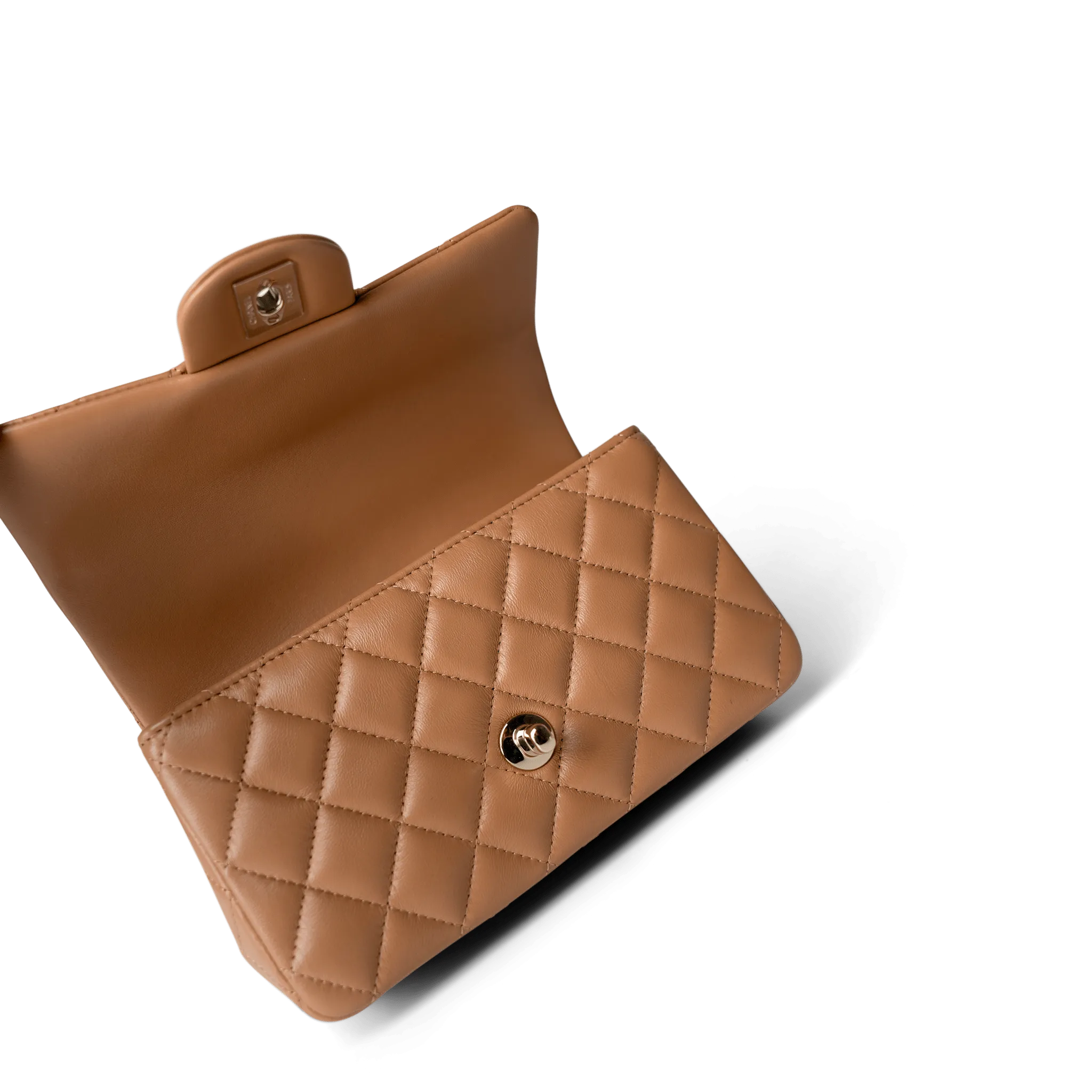 23P Dark Beige Lambskin Quilted Mini Top Handle LGHW