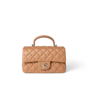 23P Dark Beige Lambskin Quilted Mini Top Handle LGHW