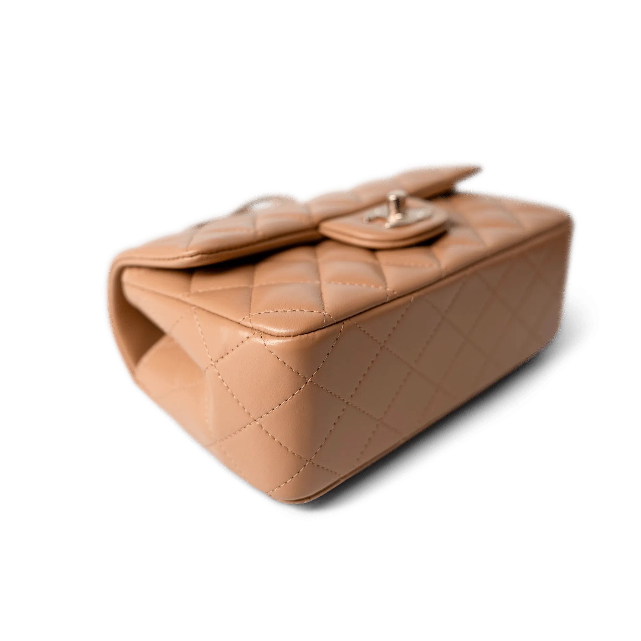 23P Dark Beige Lambskin Quilted Mini Top Handle LGHW
