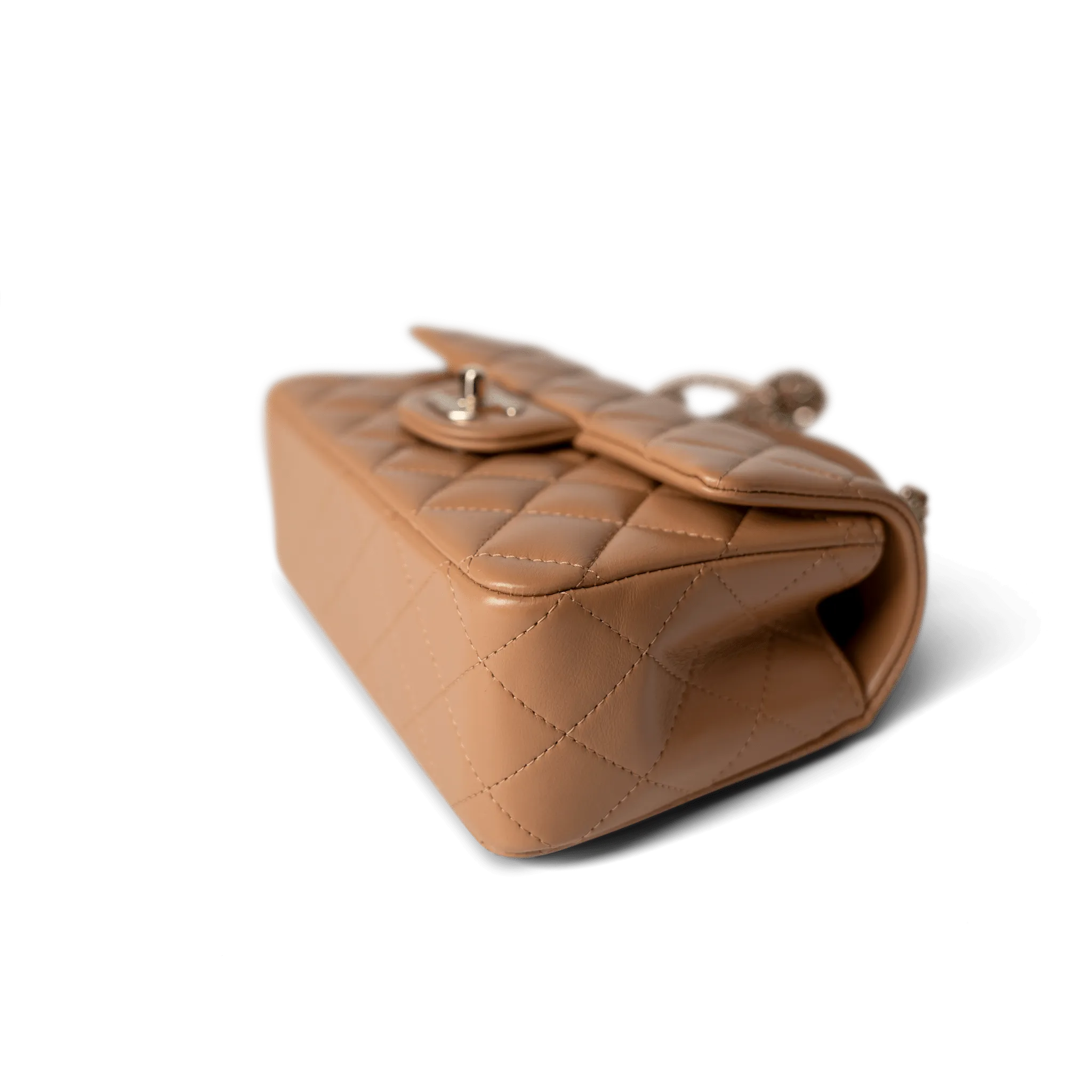 23P Dark Beige Lambskin Quilted Mini Top Handle LGHW