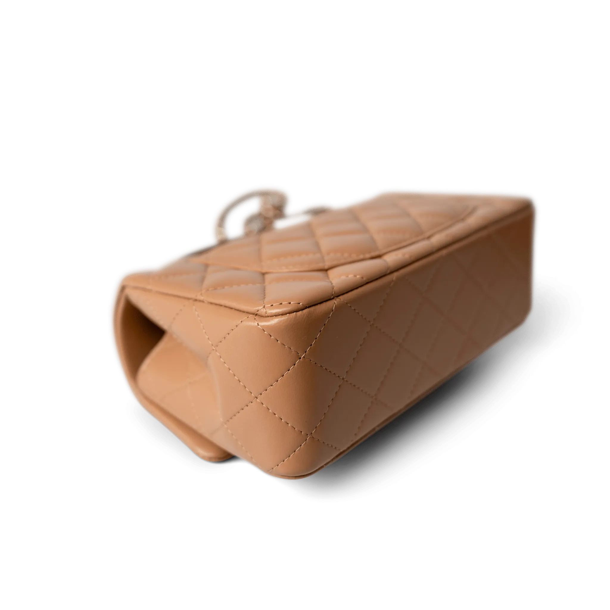 23P Dark Beige Lambskin Quilted Mini Top Handle LGHW