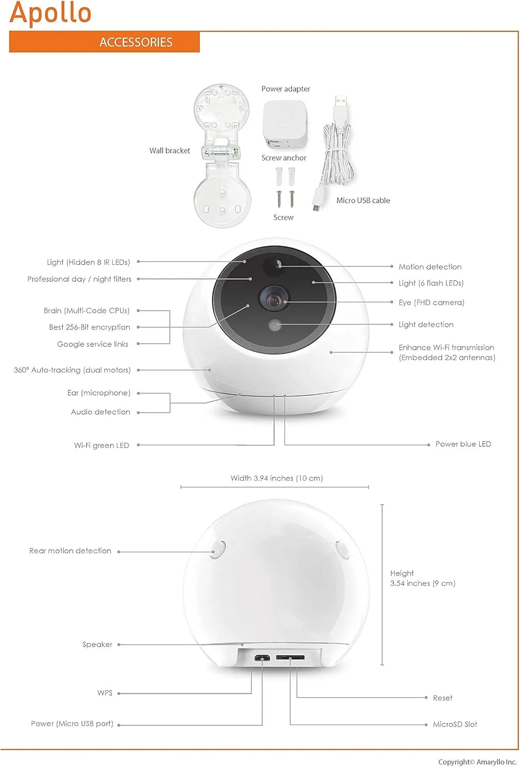 Amaryllo ACR1501R12WHay Apollo Biometric 360 Auto Tracking PTZ Wi-Fi Security Camera, White-JE