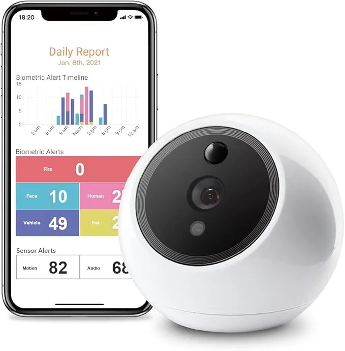 Amaryllo ACR1501R12WHay Apollo Biometric 360 Auto Tracking PTZ Wi-Fi Security Camera, White