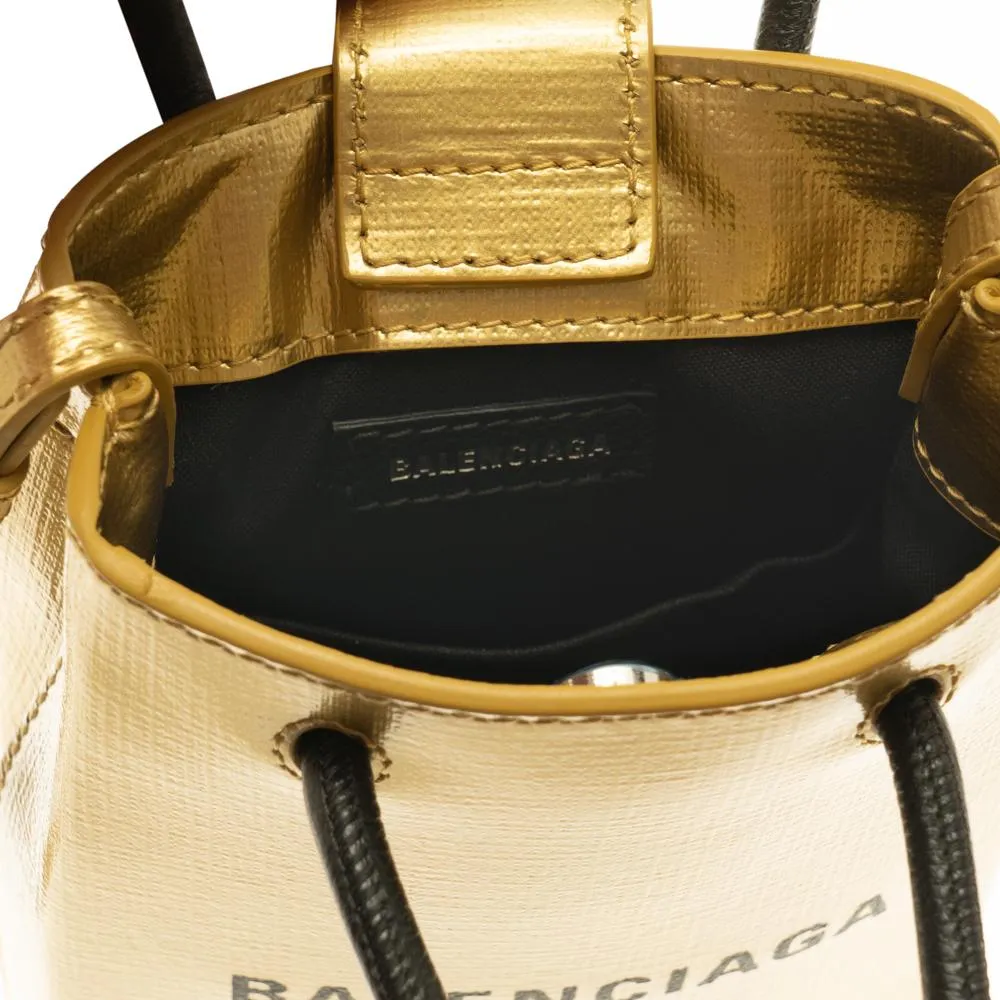 Balenciaga Gold Calfskin Leather Shopper Cross Body Bag 593826