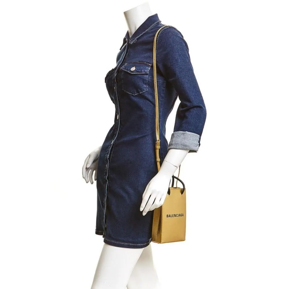 Balenciaga Gold Calfskin Leather Shopper Cross Body Bag 593826