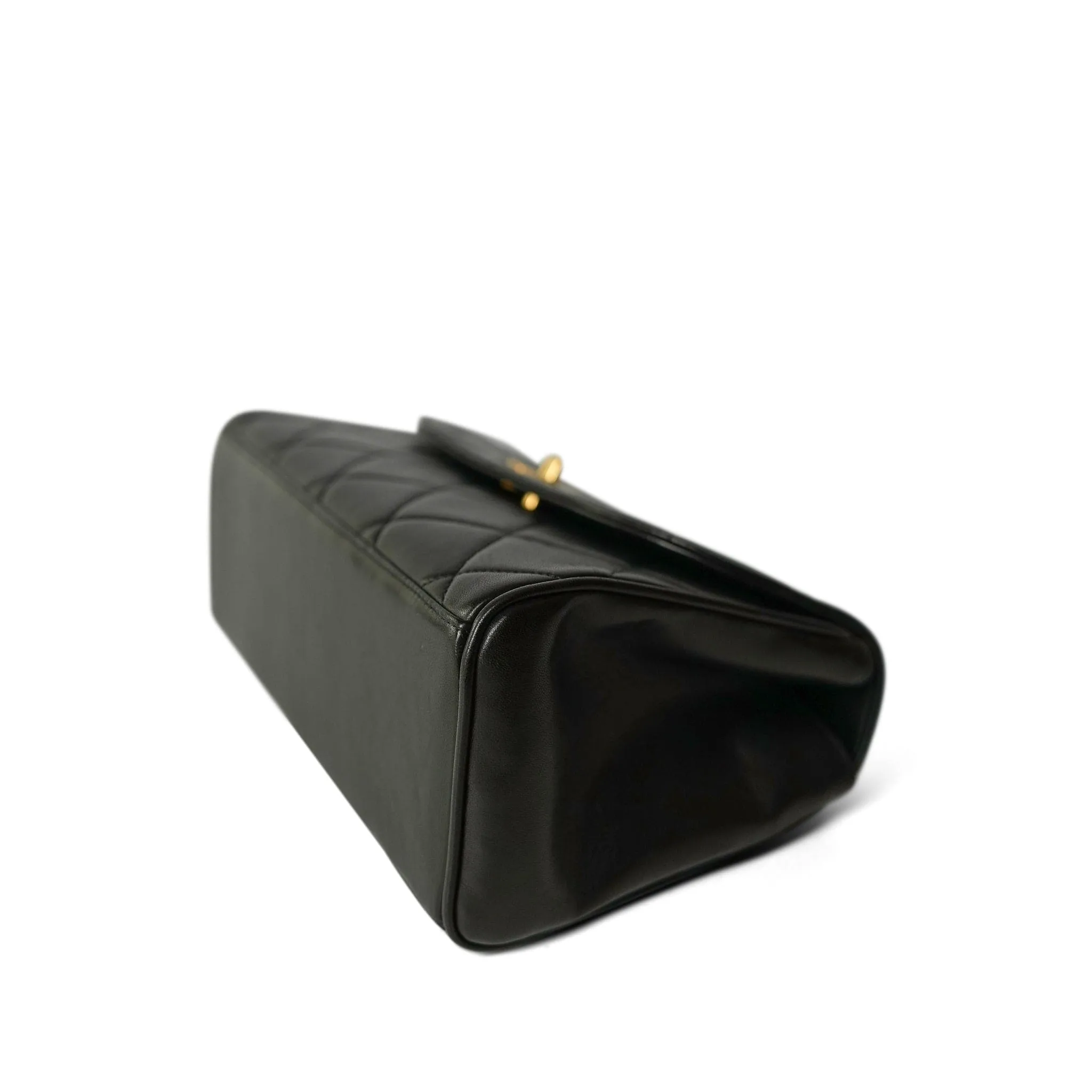 Black Lambskin Quilted Double Chain Top Handle Gold Hardware
