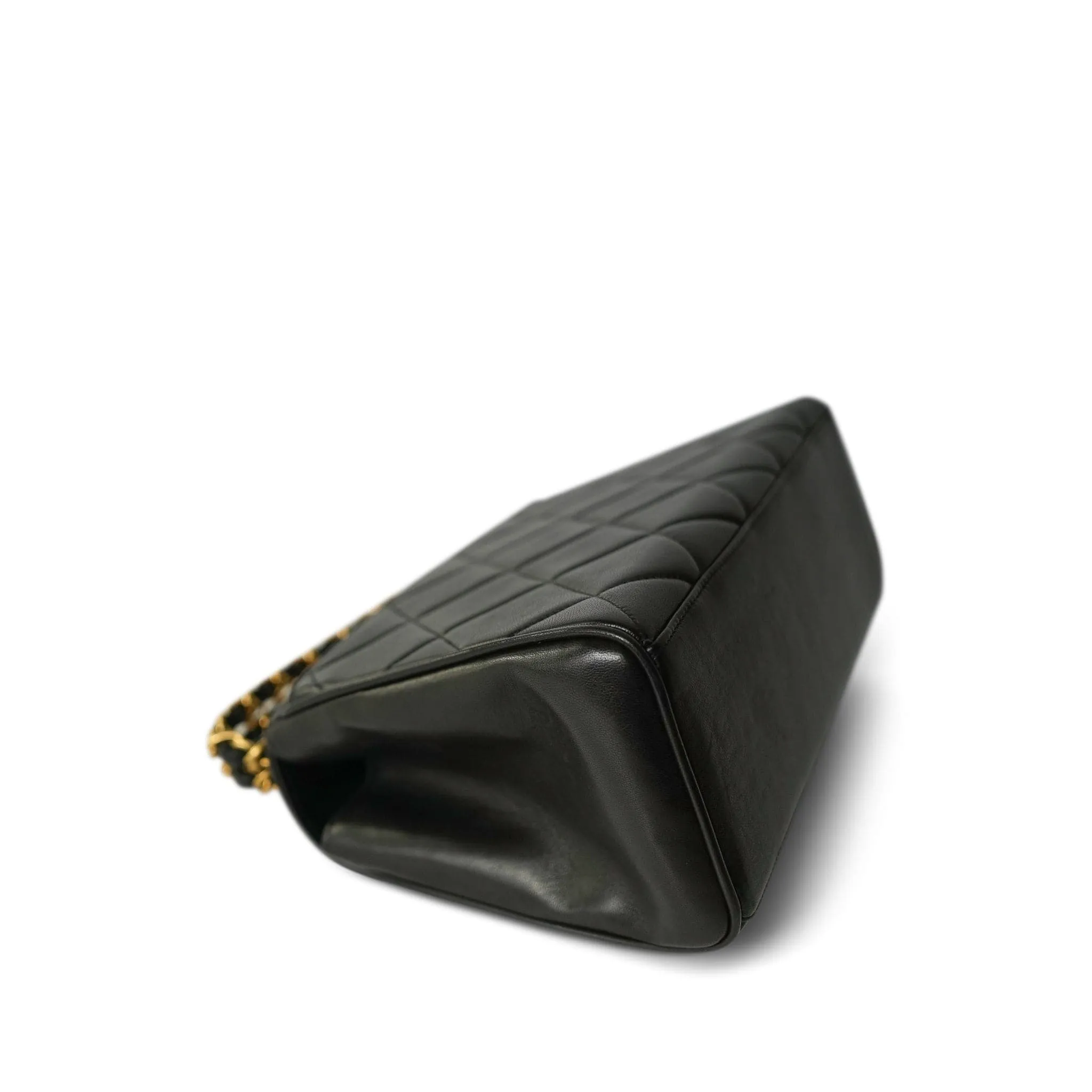Black Lambskin Quilted Double Chain Top Handle Gold Hardware
