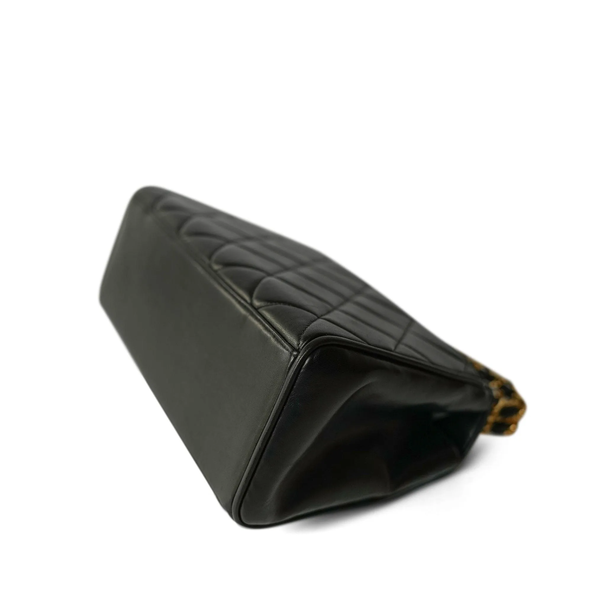 Black Lambskin Quilted Double Chain Top Handle Gold Hardware