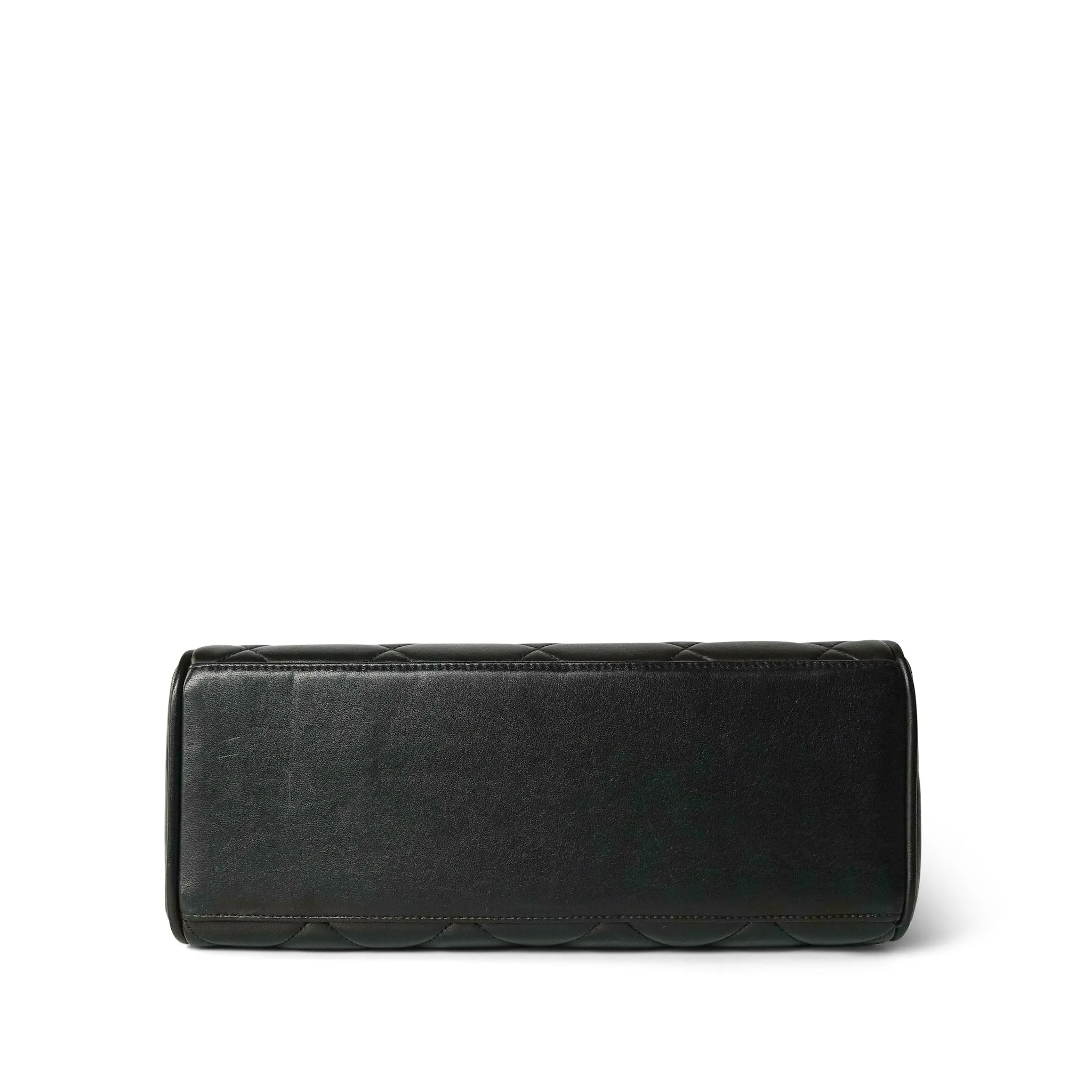 Black Lambskin Quilted Double Chain Top Handle Gold Hardware
