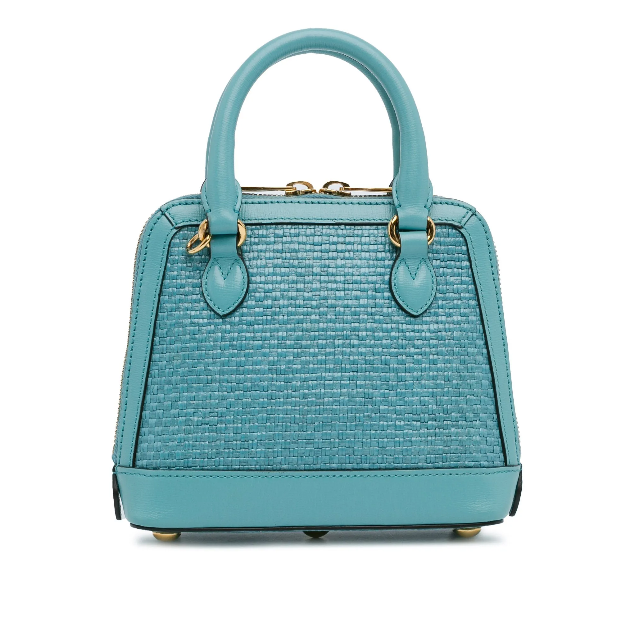 Blue Gucci Mini Raffia Horsebit 1955 Top Handle Bag Satchel
