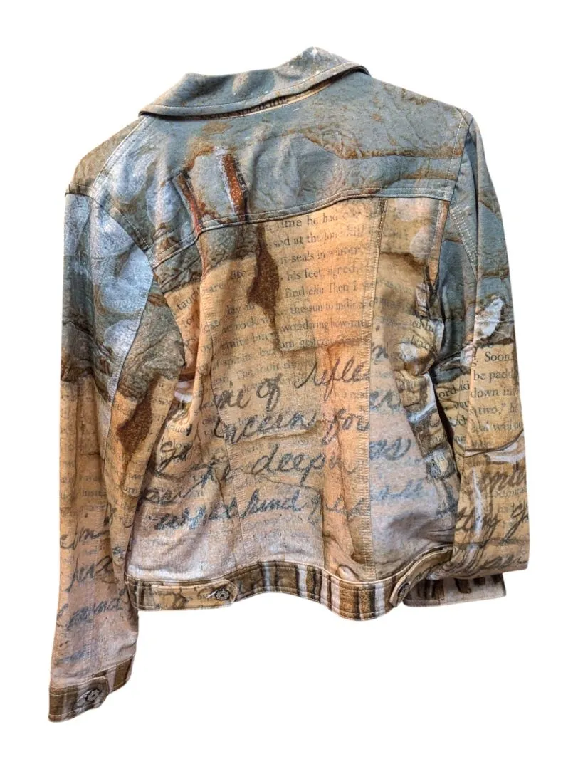 Brown and Blue Letter Print Denim Jacket Dolcezza Size S