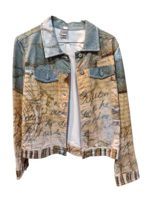 Brown and Blue Letter Print Denim Jacket Dolcezza Size S