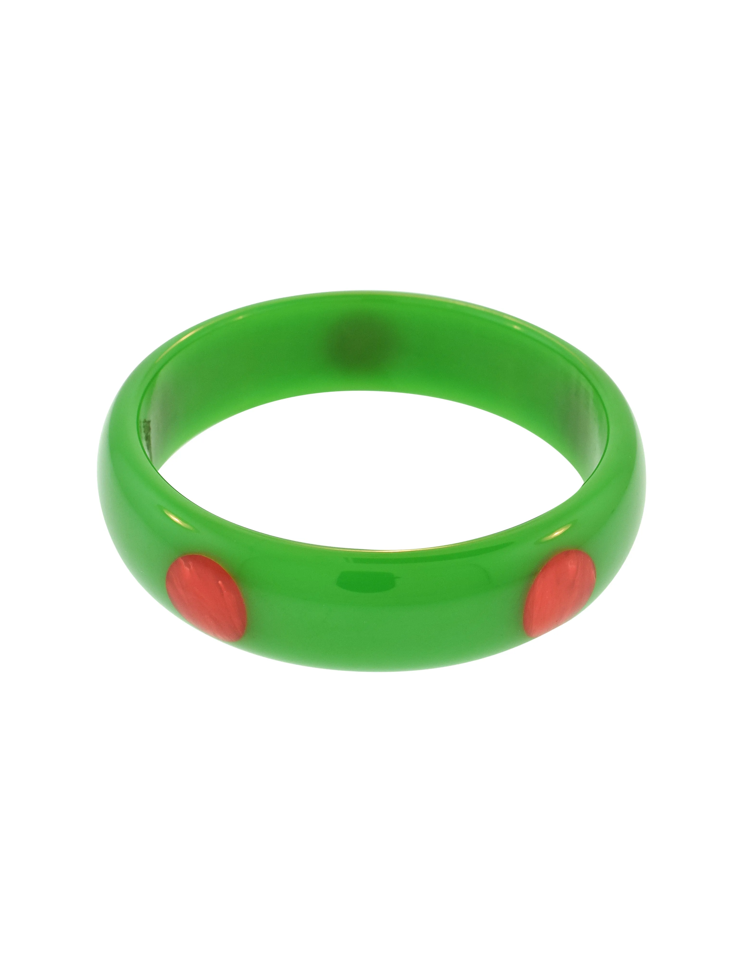 Bruce Pantti Vintage Green and Red Dot Bakelite Bracelet