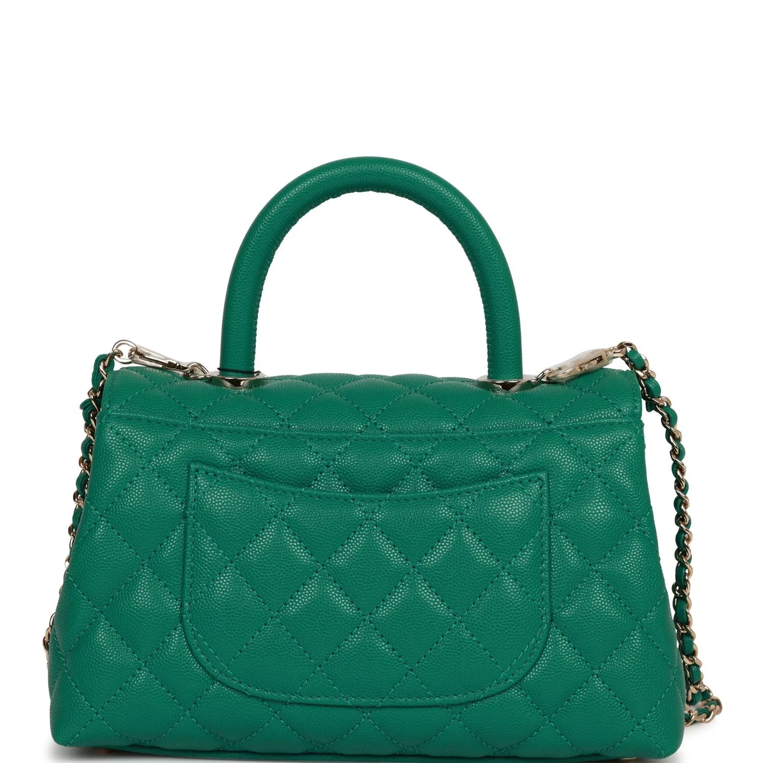Chanel Small Coco Handle Flap Bag Green Caviar Light Gold Hardware