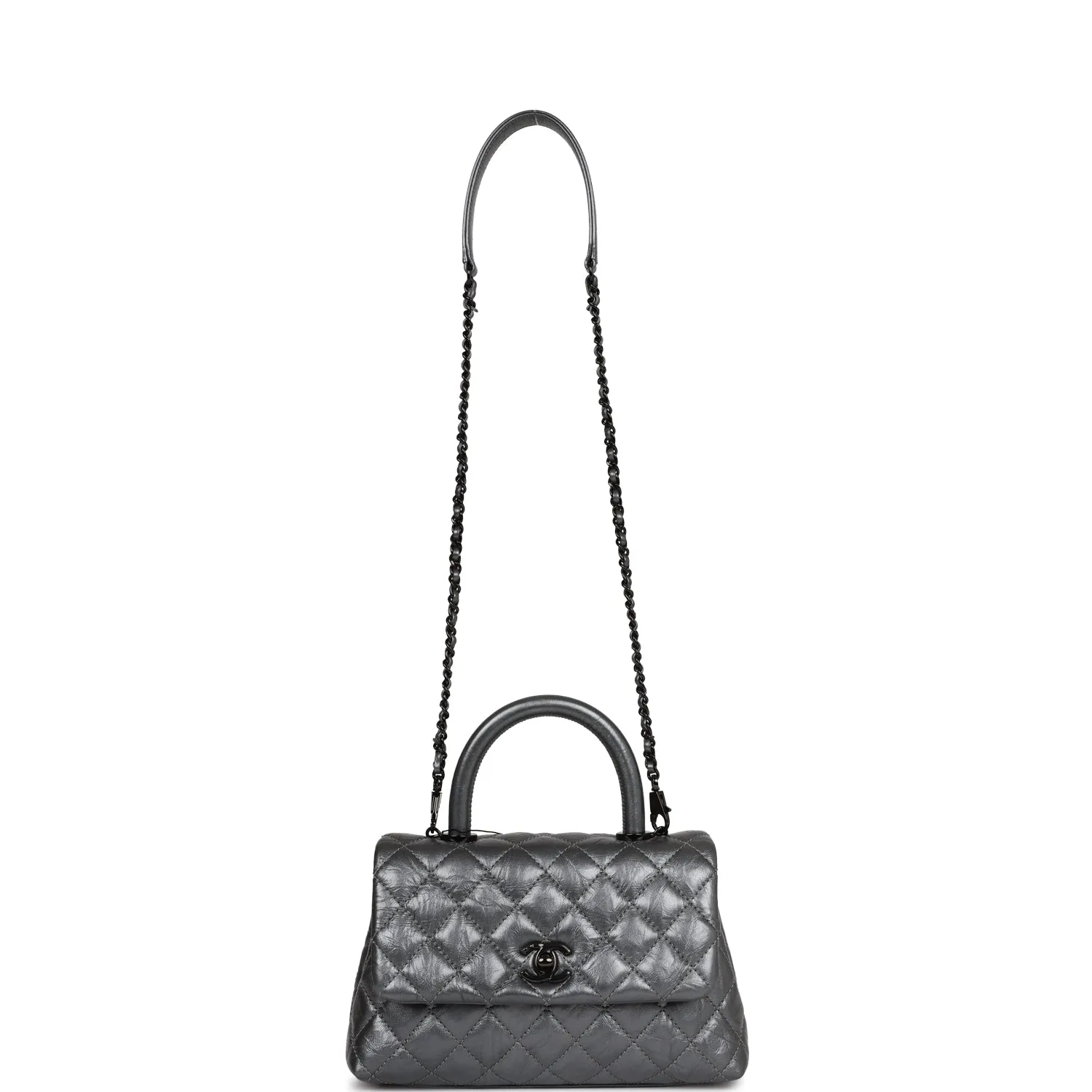 Chanel Small Coco Handle Flap Bag So Black Calfskin Black Hardware