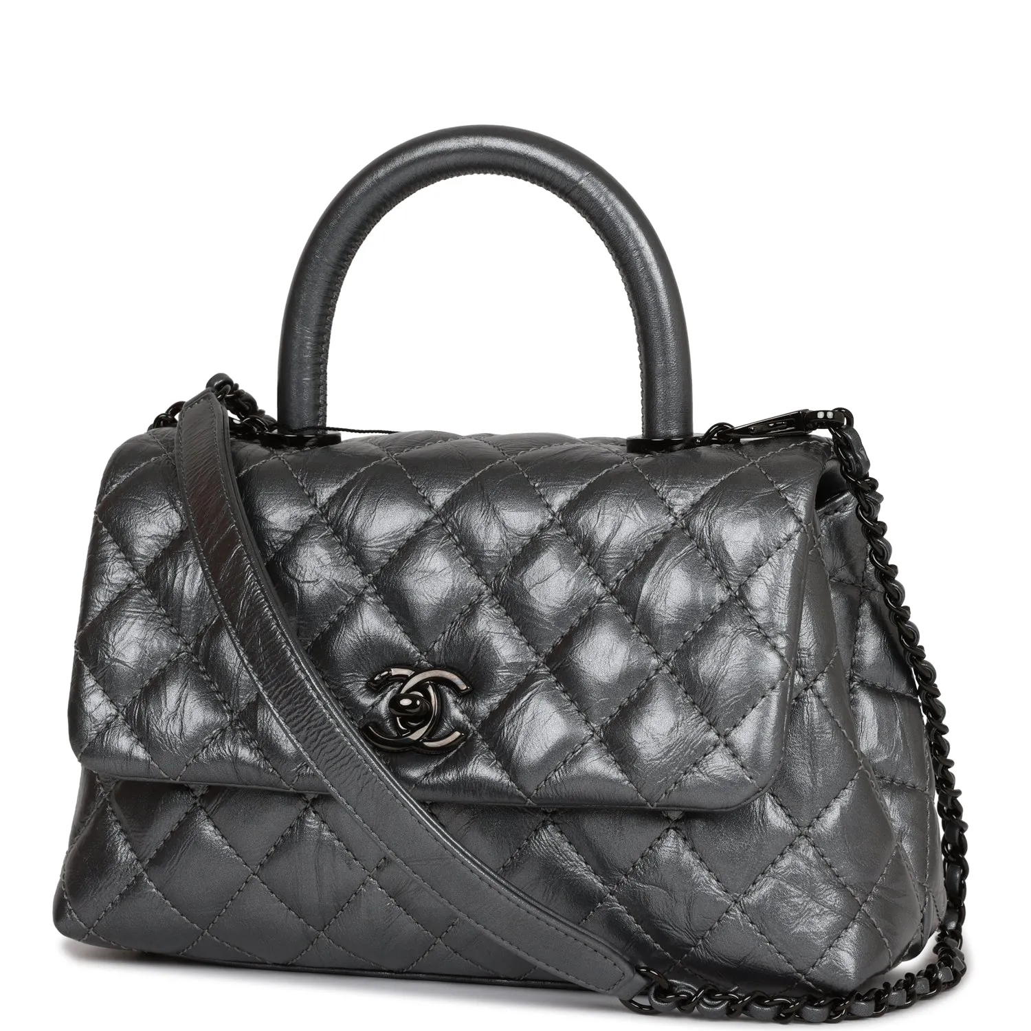 Chanel Small Coco Handle Flap Bag So Black Calfskin Black Hardware