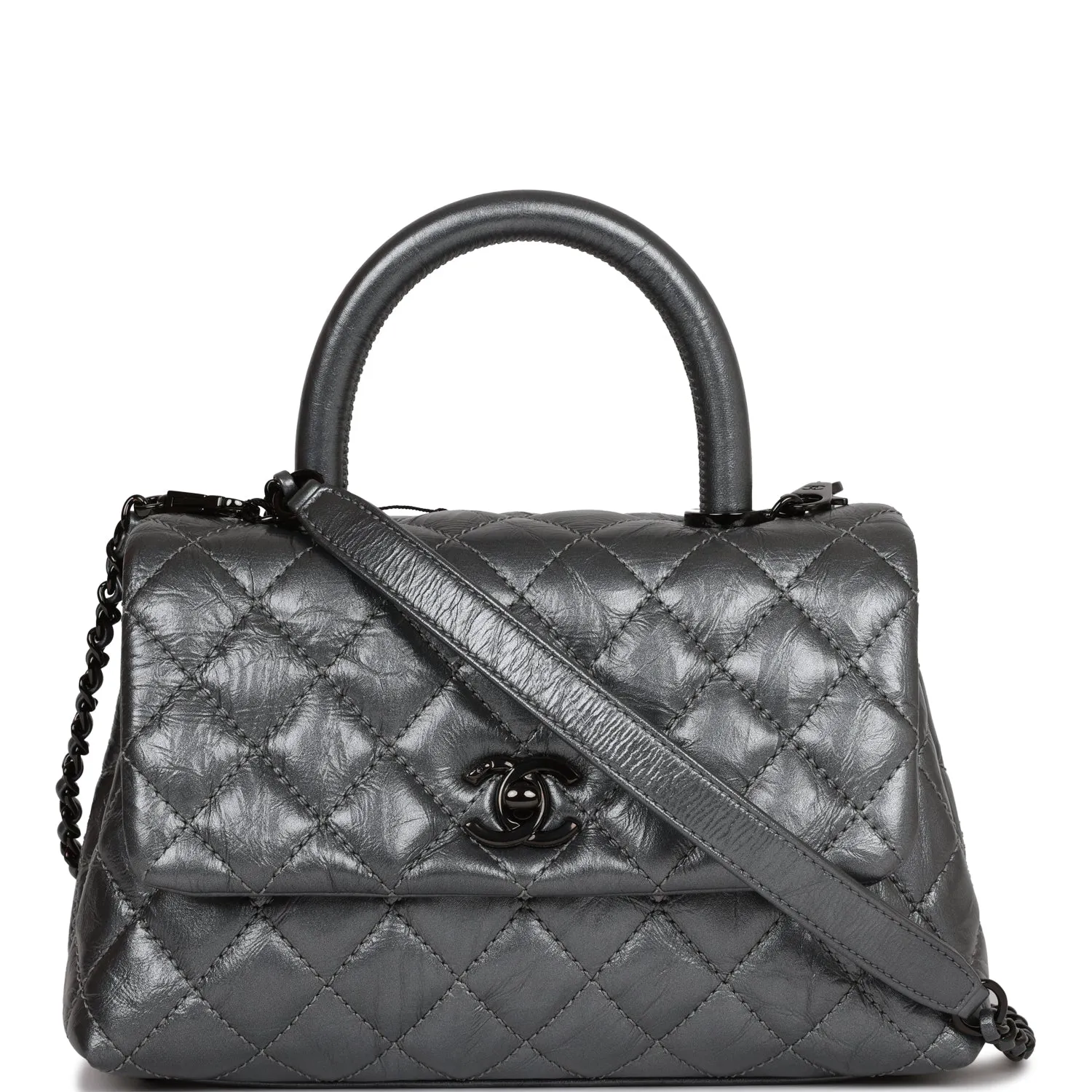 Chanel Small Coco Handle Flap Bag So Black Calfskin Black Hardware