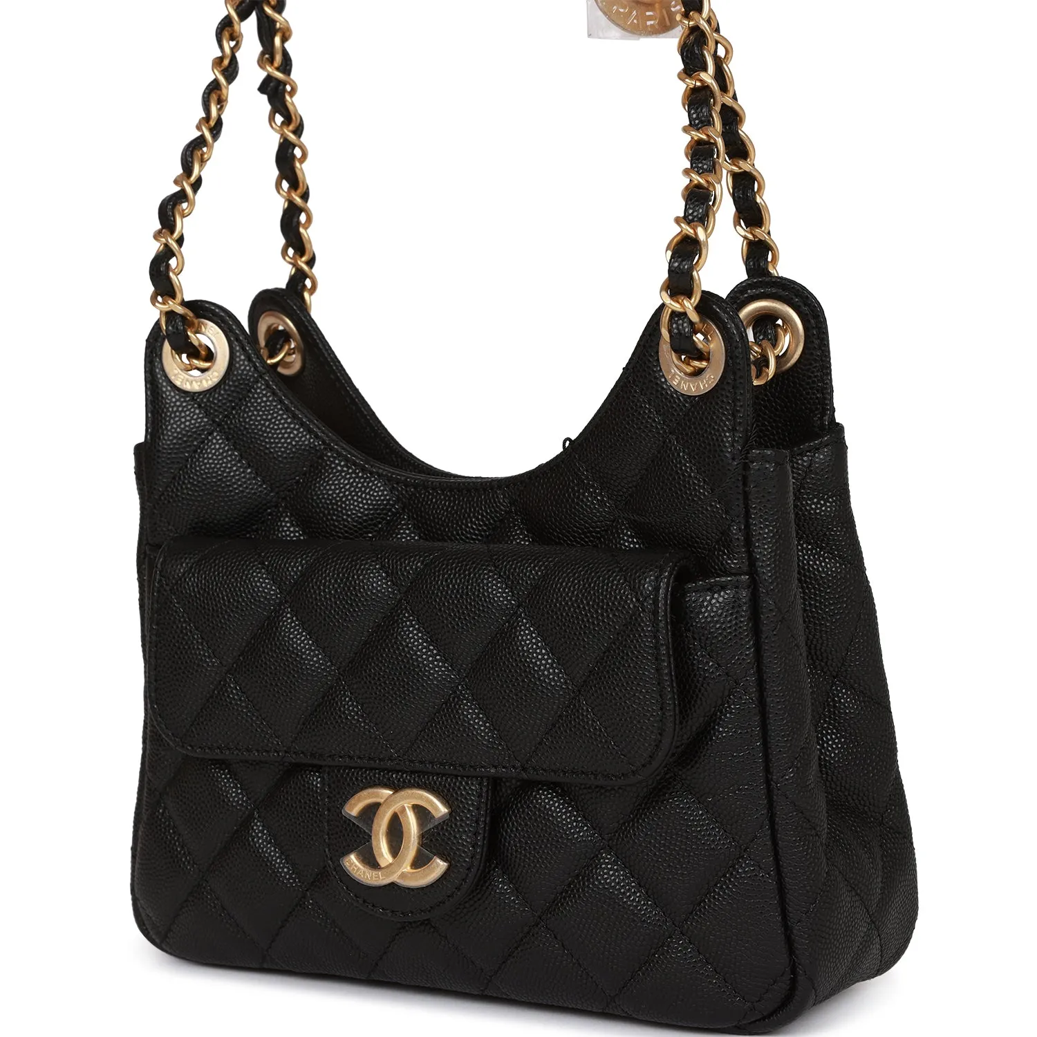 Chanel Small Hobo Bag Black Caviar Antique Gold Hardware