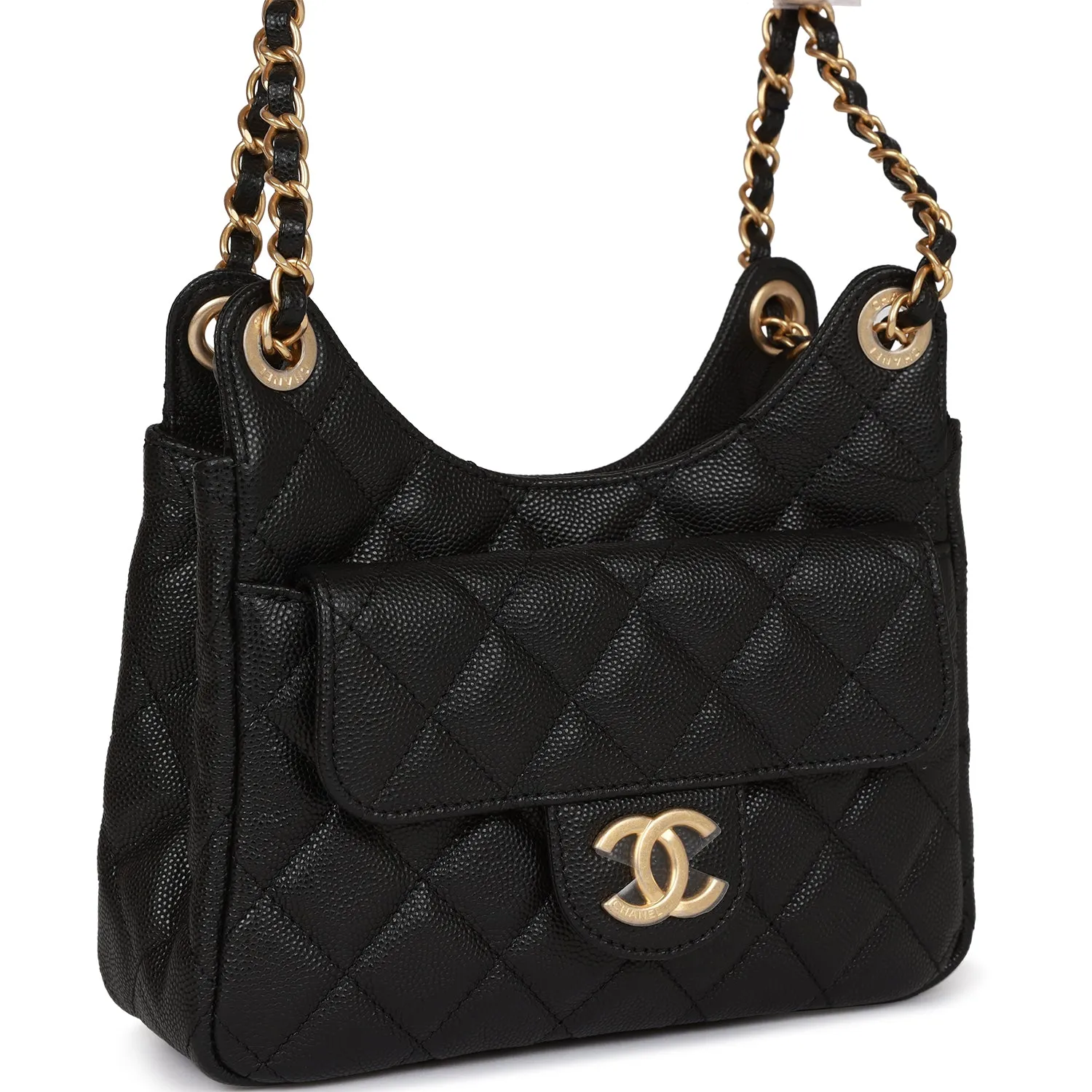 Chanel Small Hobo Bag Black Caviar Antique Gold Hardware