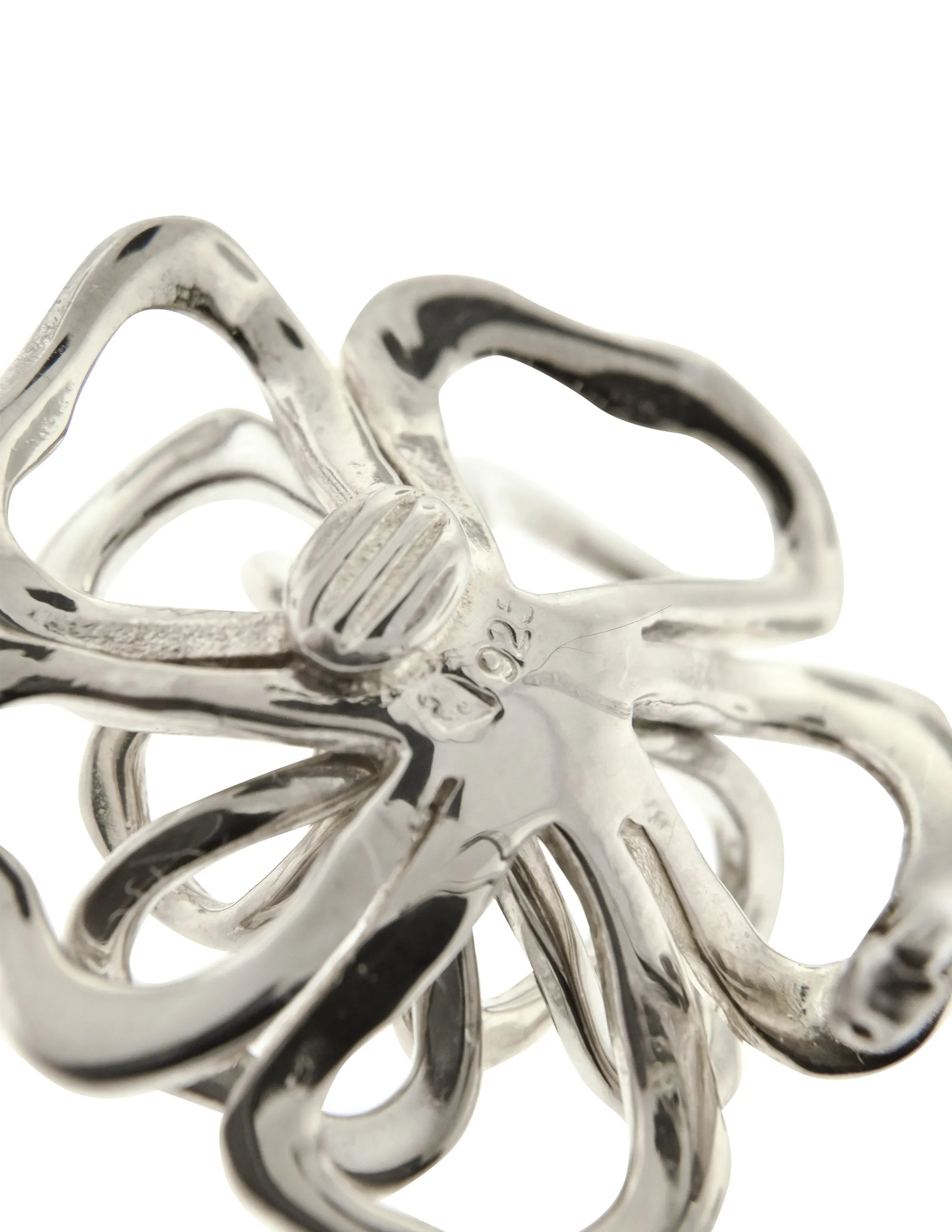 Chanel Vintage Camellia Flower Cut Out Sterling Silver Earrings
