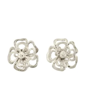Chanel Vintage Camellia Flower Cut Out Sterling Silver Earrings