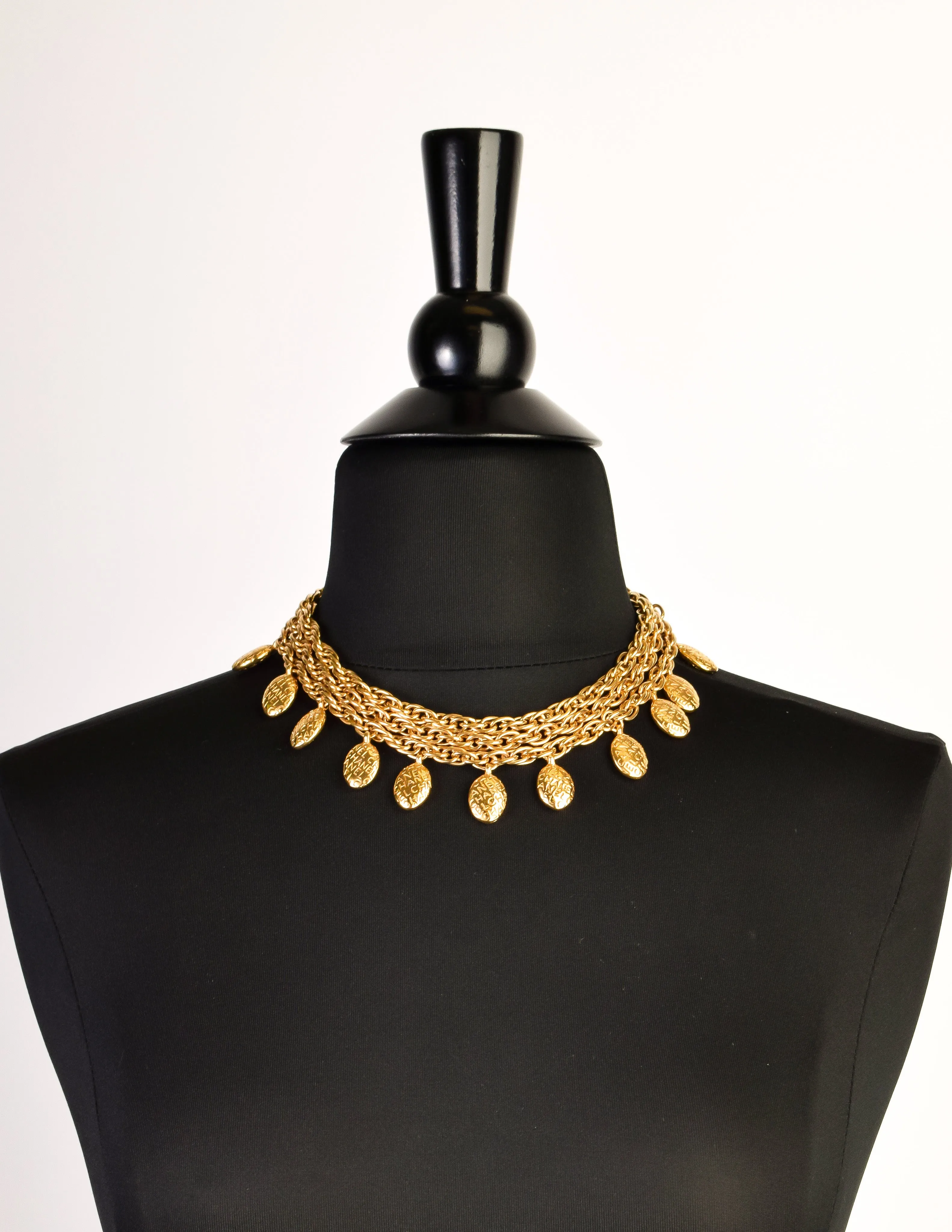 Chanel Vintage Gold Namesake Charm Multi Strand Necklace