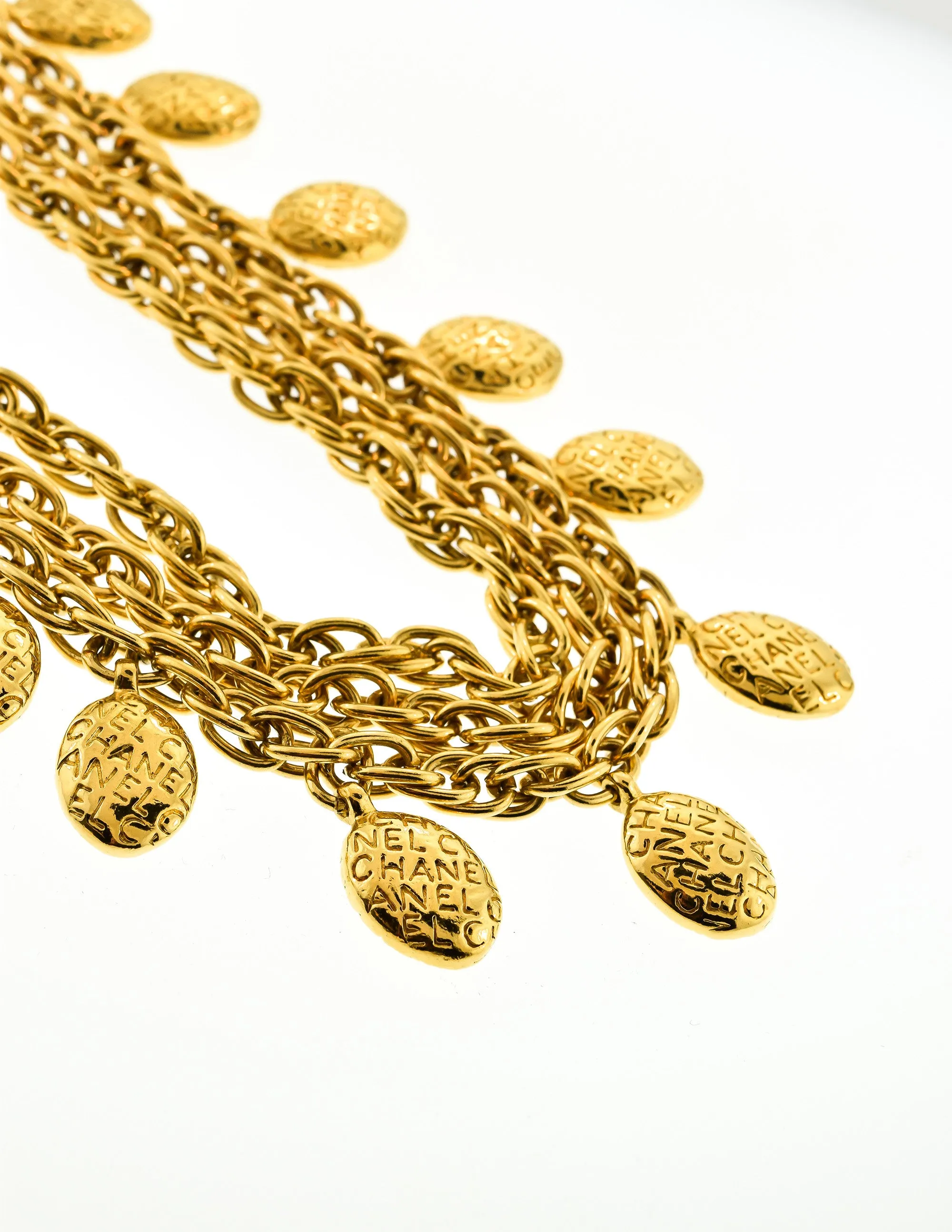 Chanel Vintage Gold Namesake Charm Multi Strand Necklace