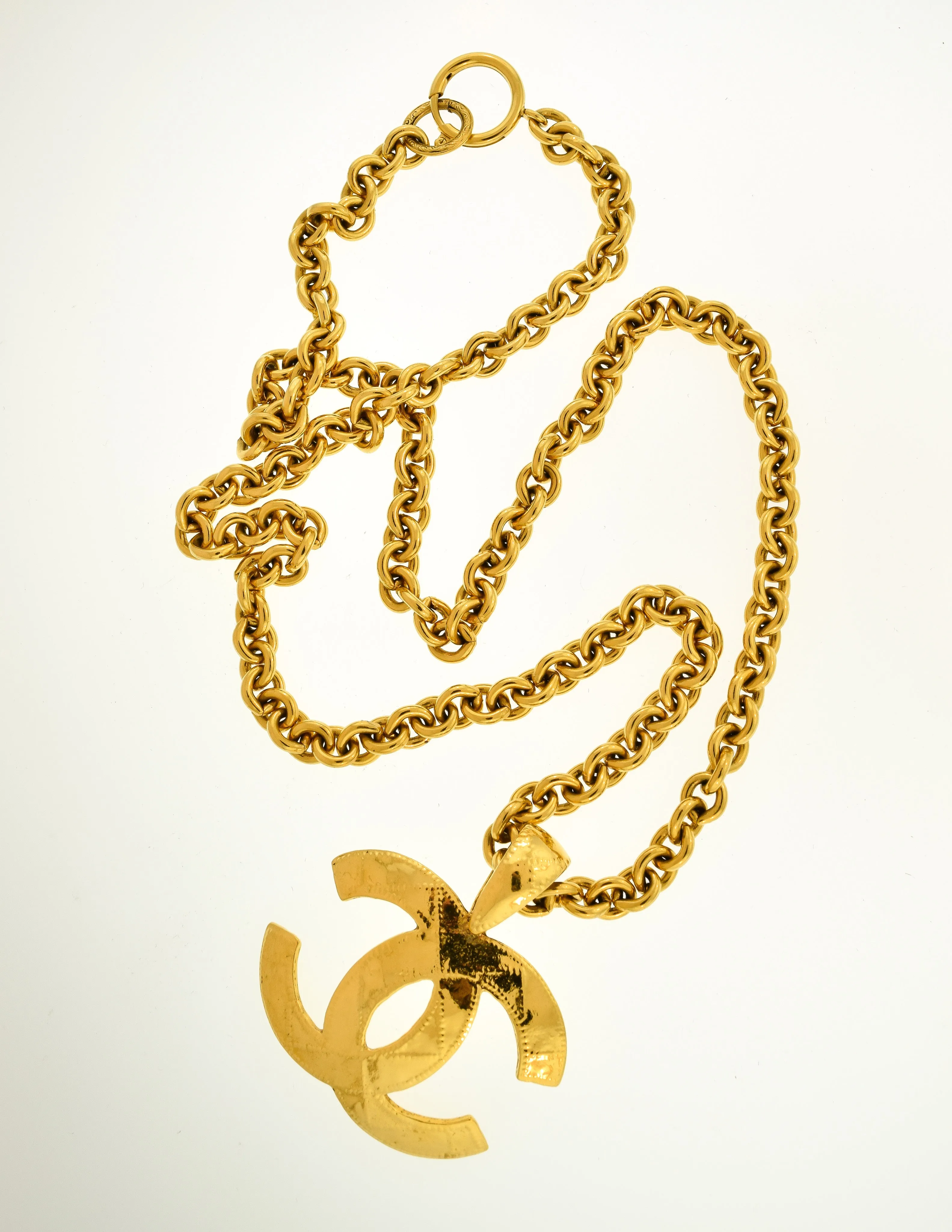 Chanel Vintage Gold Quilted CC Logo Pendant Necklace