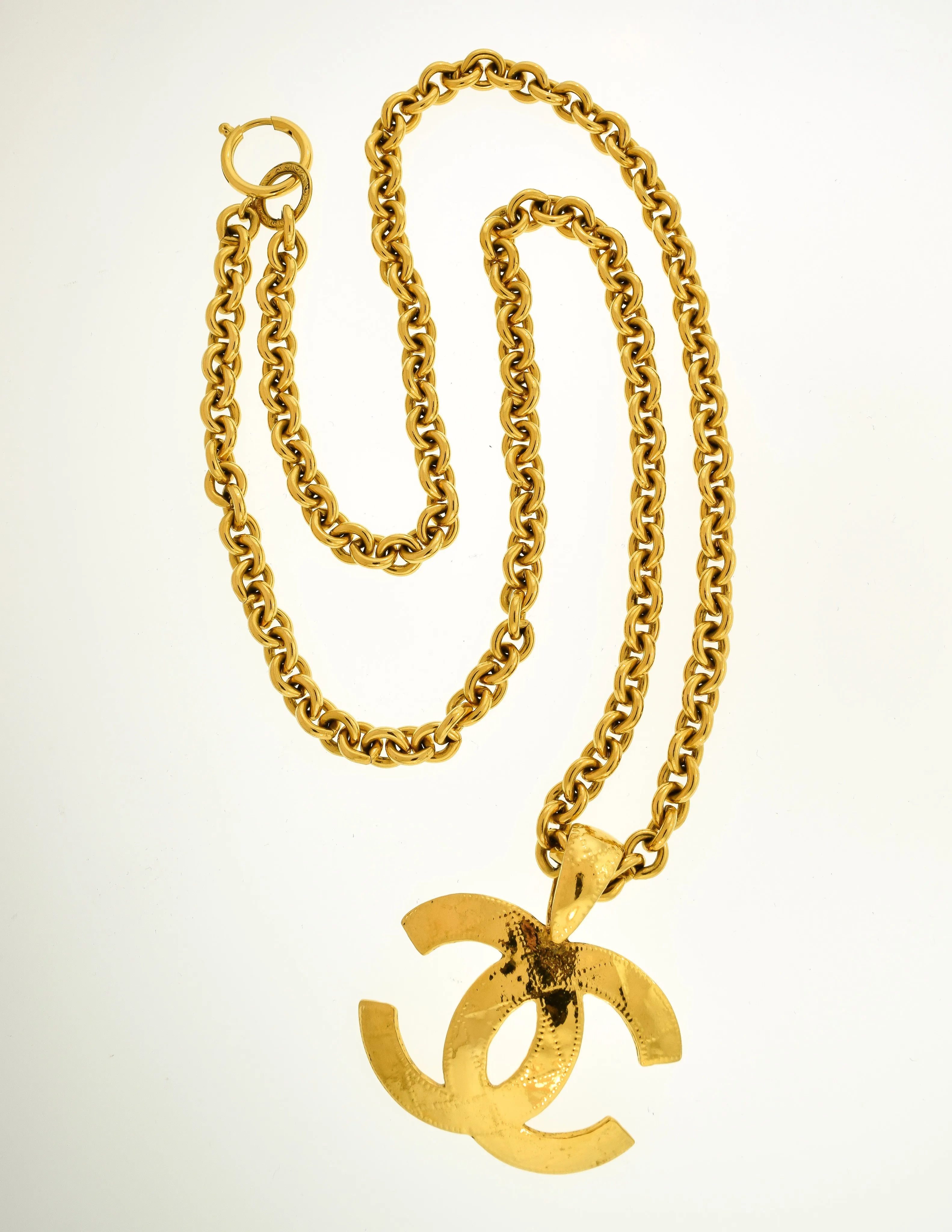 Chanel Vintage Gold Quilted CC Logo Pendant Necklace