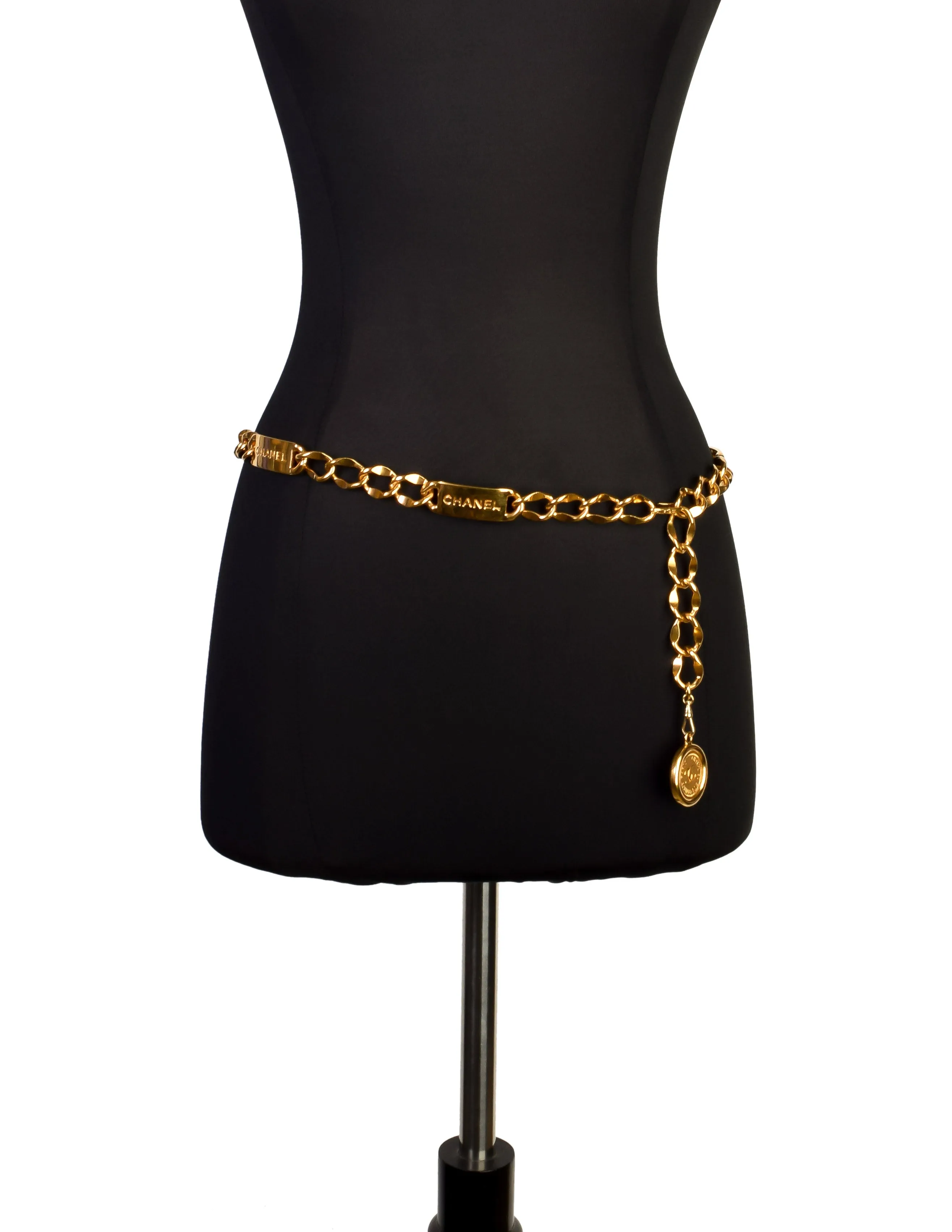 Chanel Vintage Gold Signature Namesake ID Plate Chain Necklace Belt