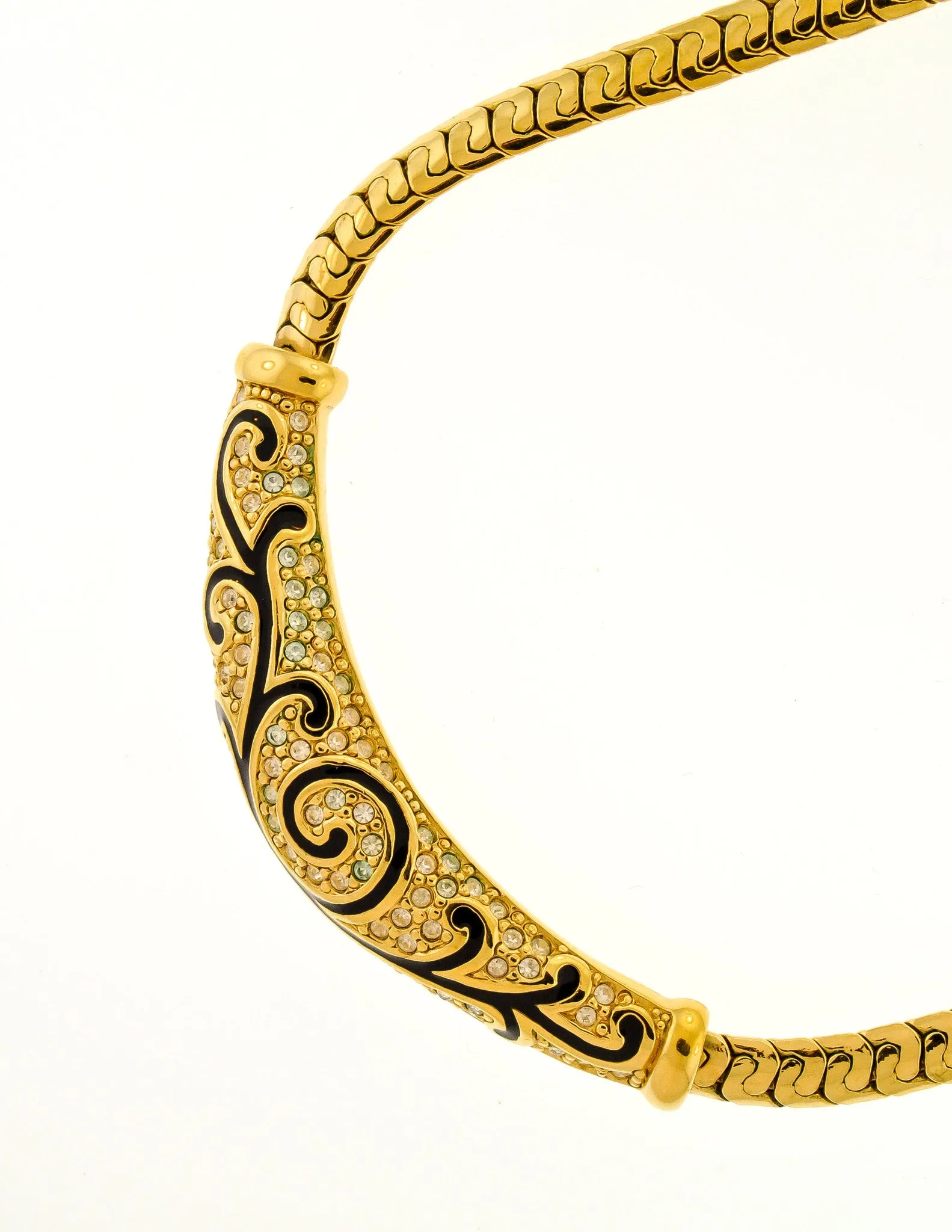 Christian Dior Vintage Black & Gold Rhinestone Enamel Necklace