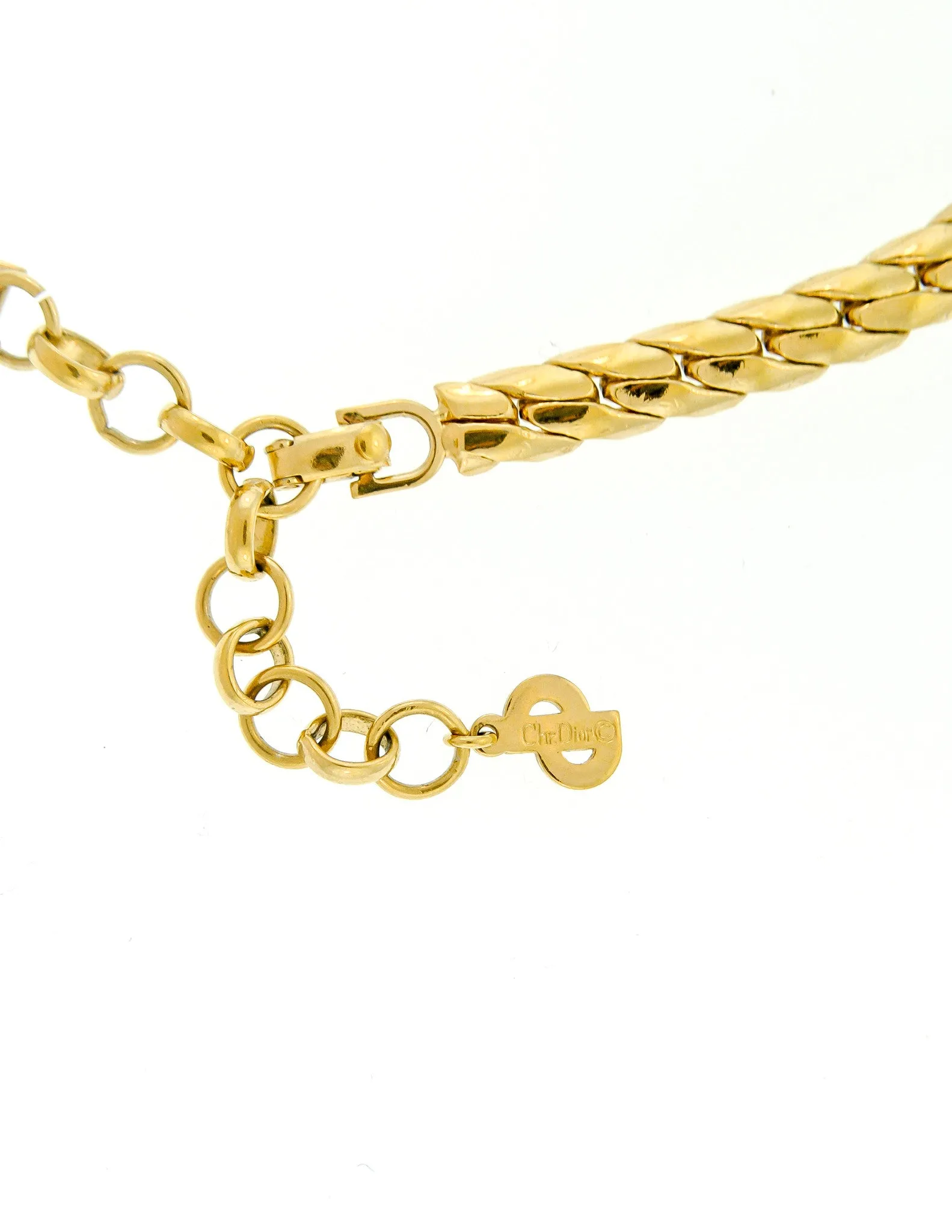 Christian Dior Vintage Black Enamel Rhinestone Gold Necklace