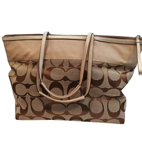 COACH Large Signature Print Zippered Tote Bag 11692
