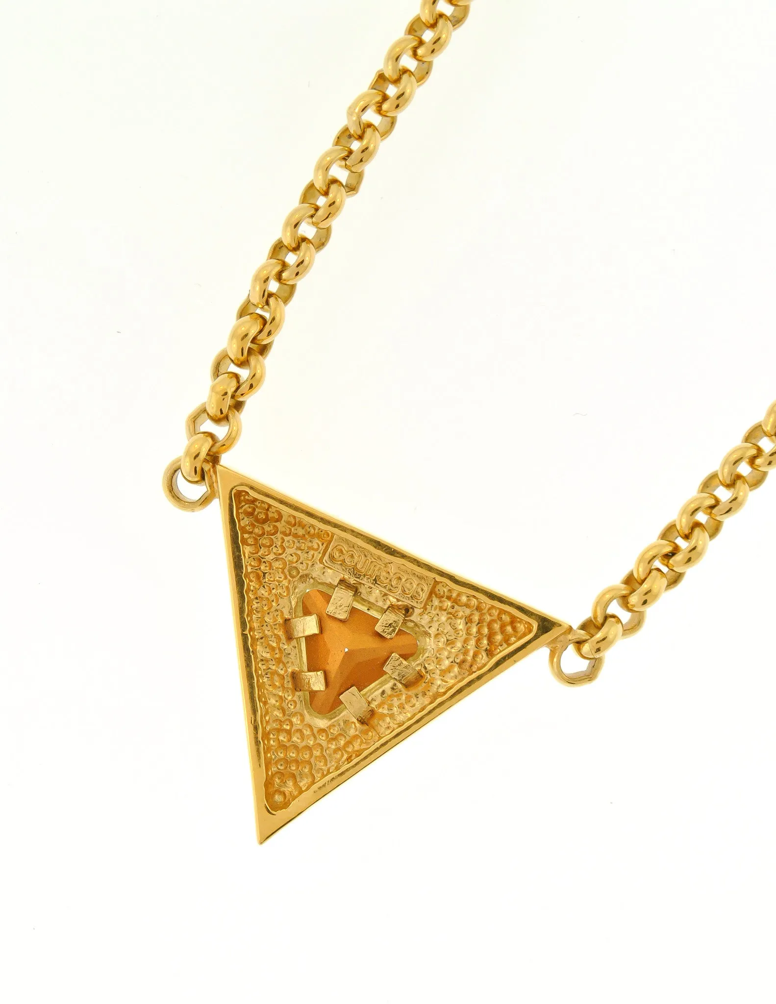 Courrges Vintage Gold Rhinestone Triangle Necklace
